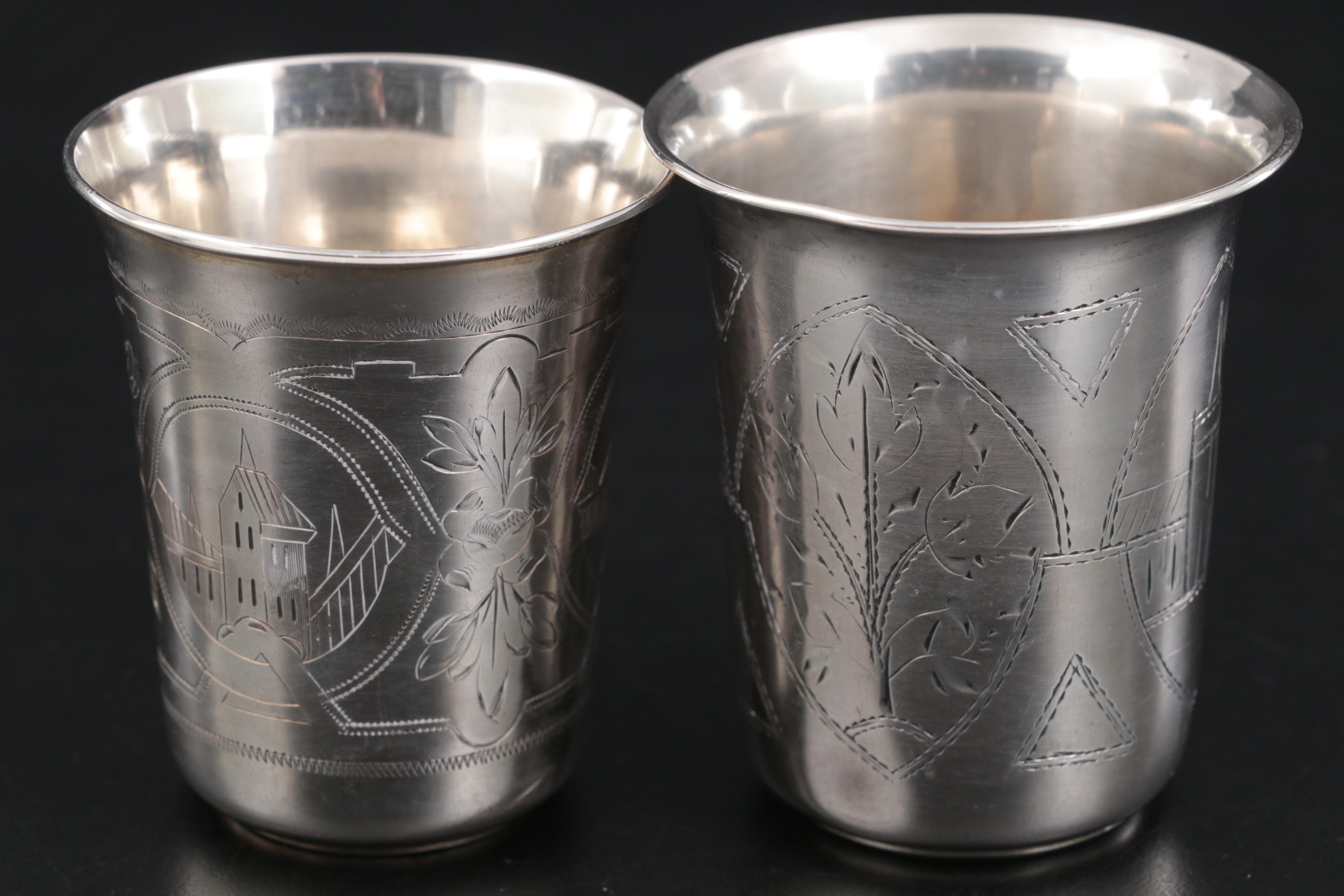 Russian Chased .875 Silver Vodka Cups, Late 19th Century