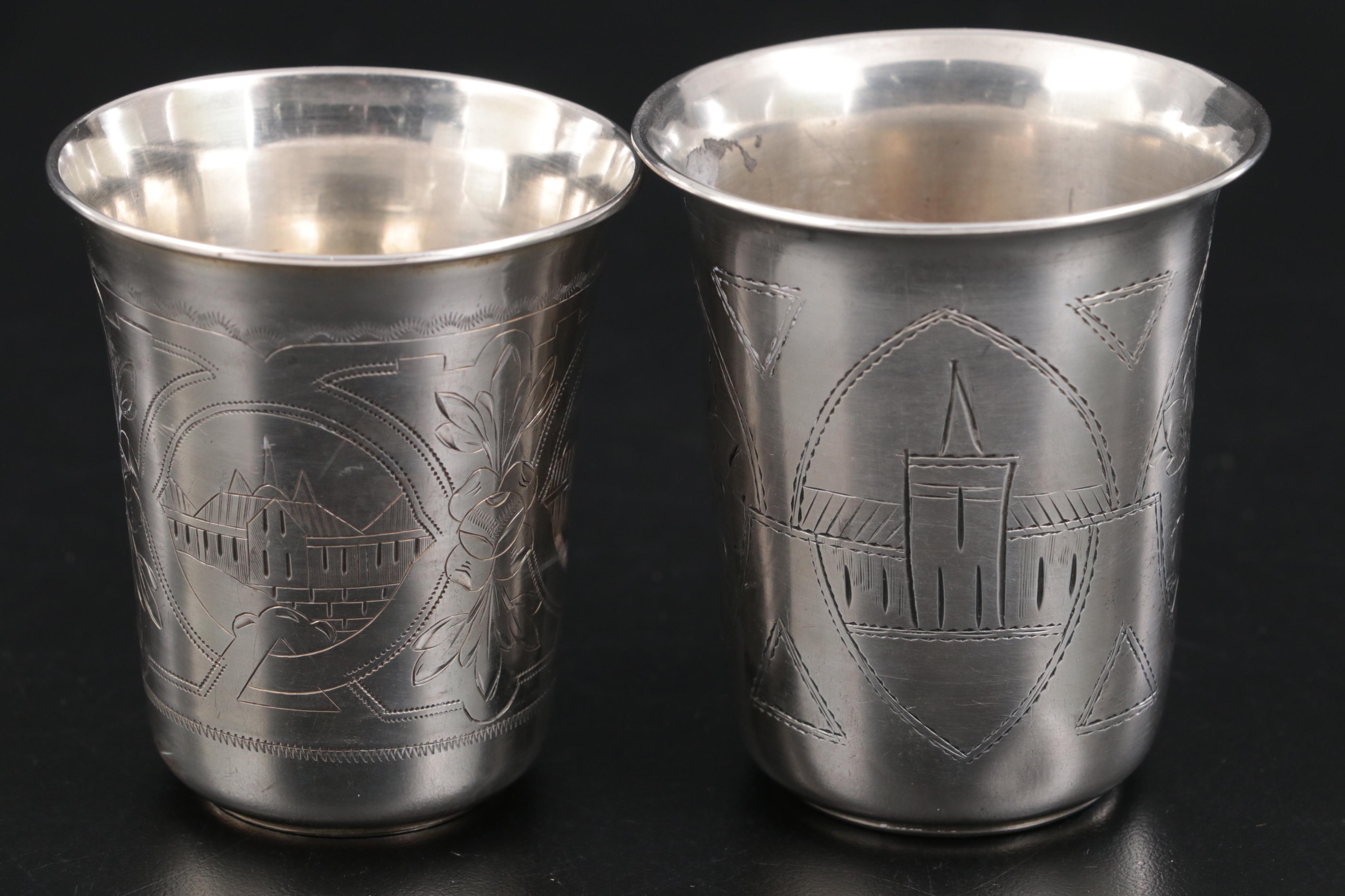 Russian Chased .875 Silver Vodka Cups, Late 19th Century