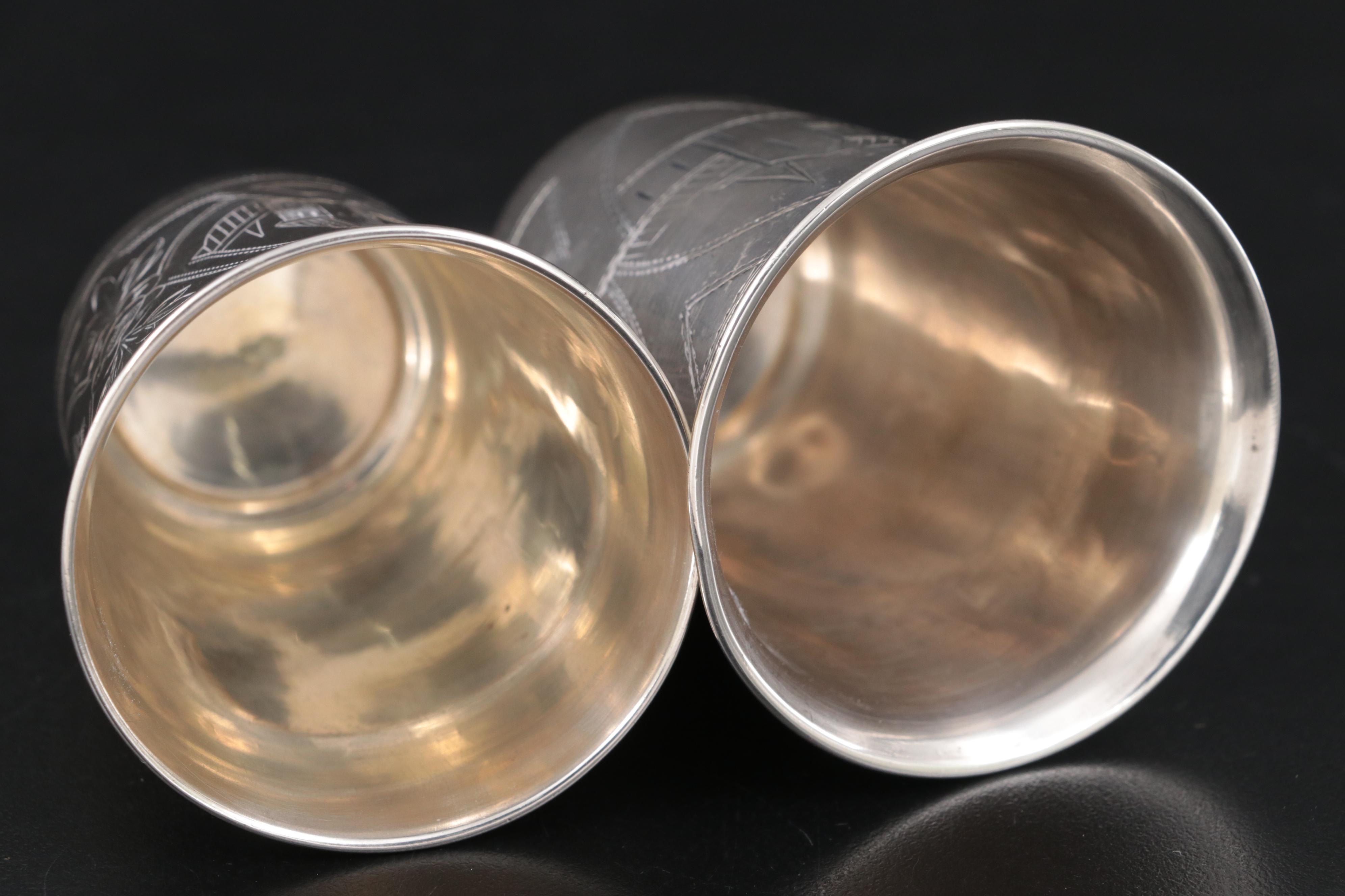 Russian Chased .875 Silver Vodka Cups, Late 19th Century