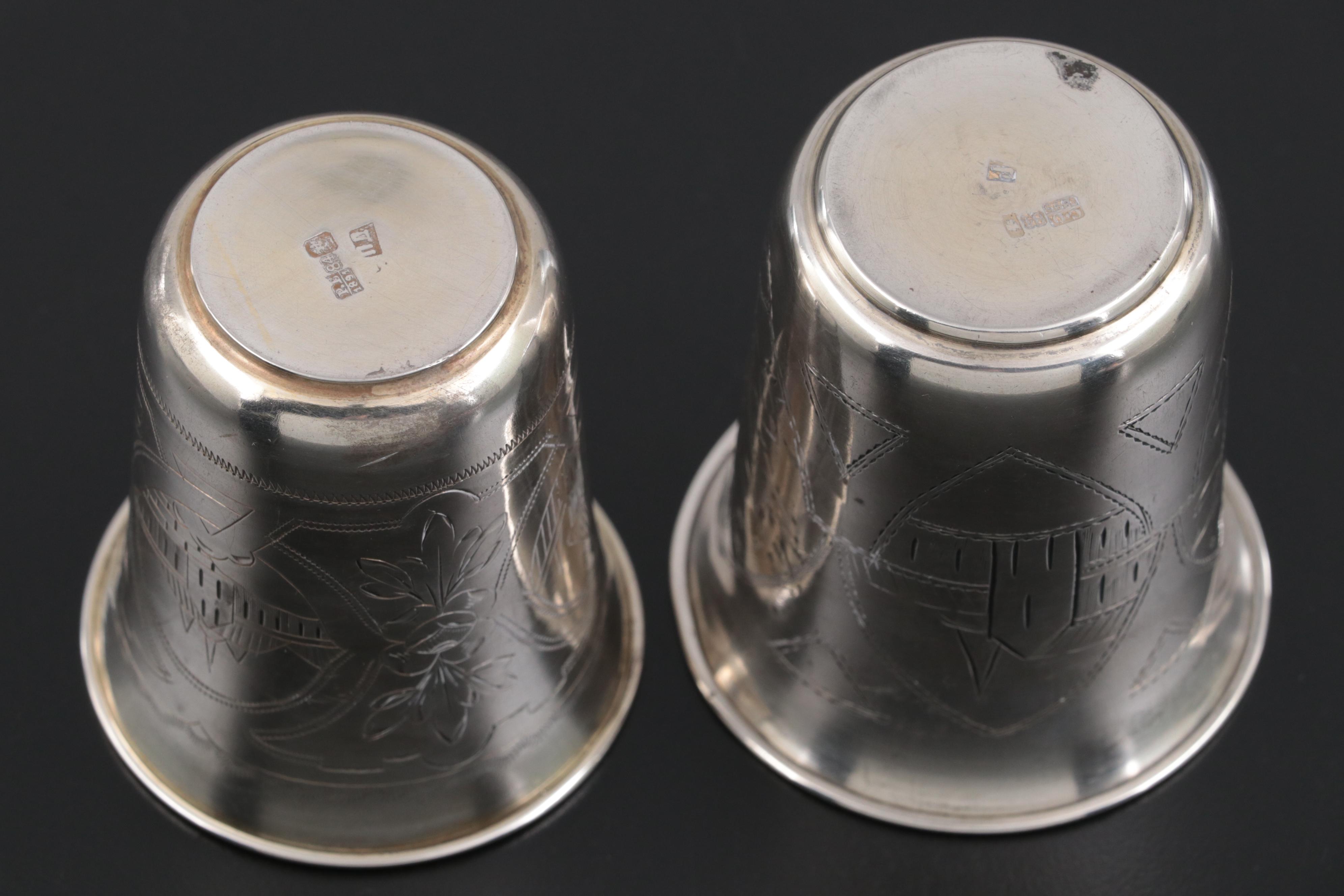 Russian Chased .875 Silver Vodka Cups, Late 19th Century