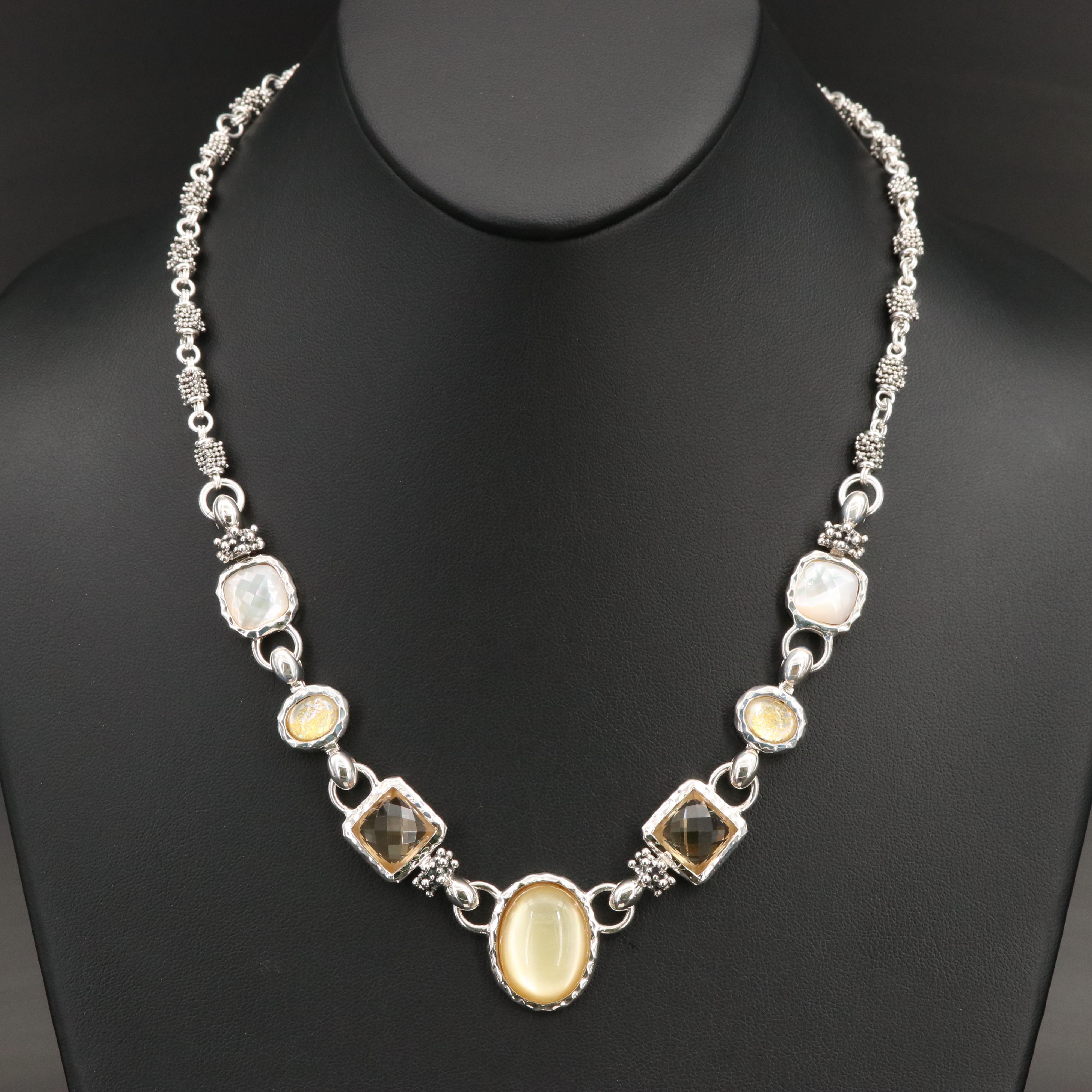 Michael Dawkins Sterling Necklace Including Quartz Mother-of-Pearl Doublet
