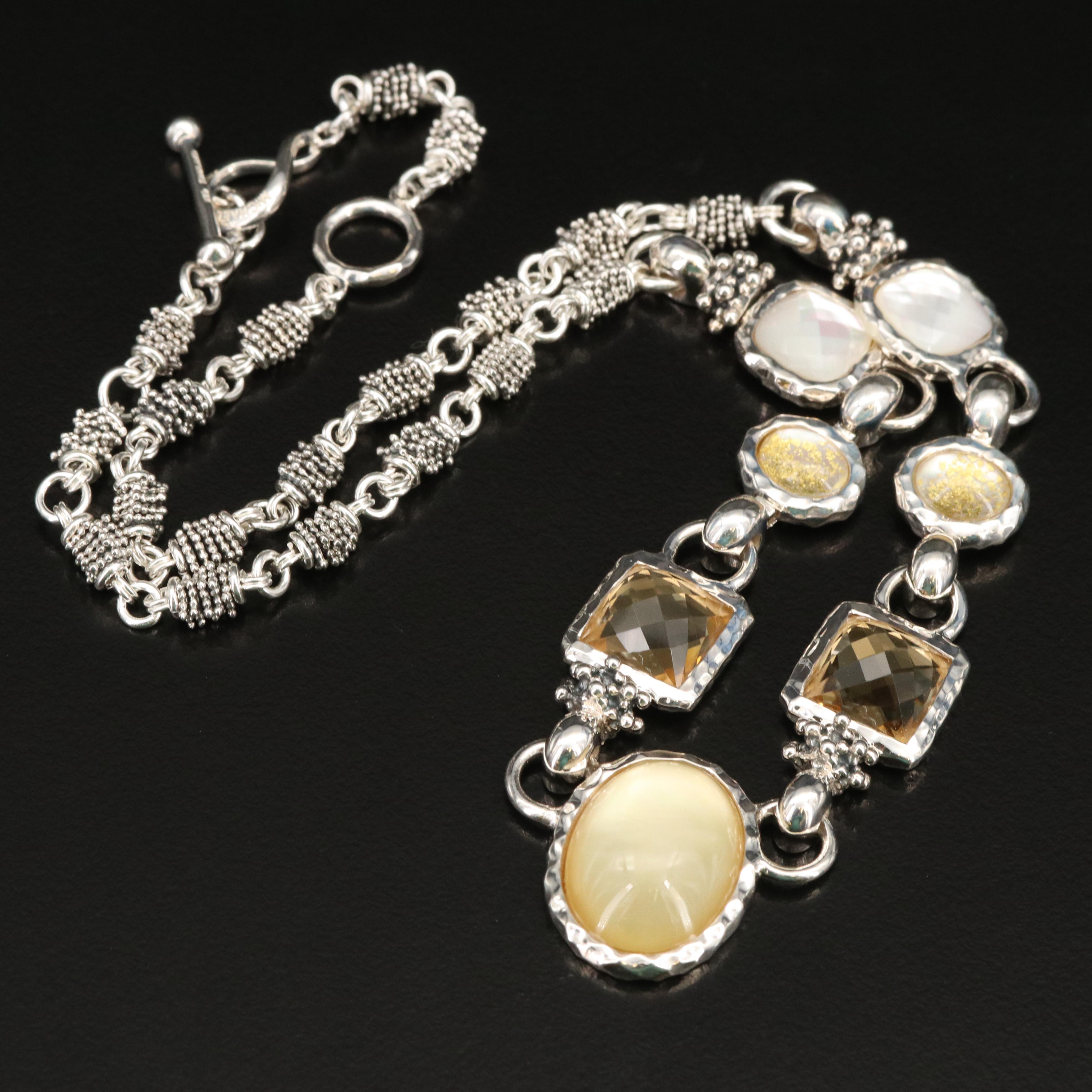 Michael Dawkins Sterling Necklace Including Quartz Mother-of-Pearl Doublet
