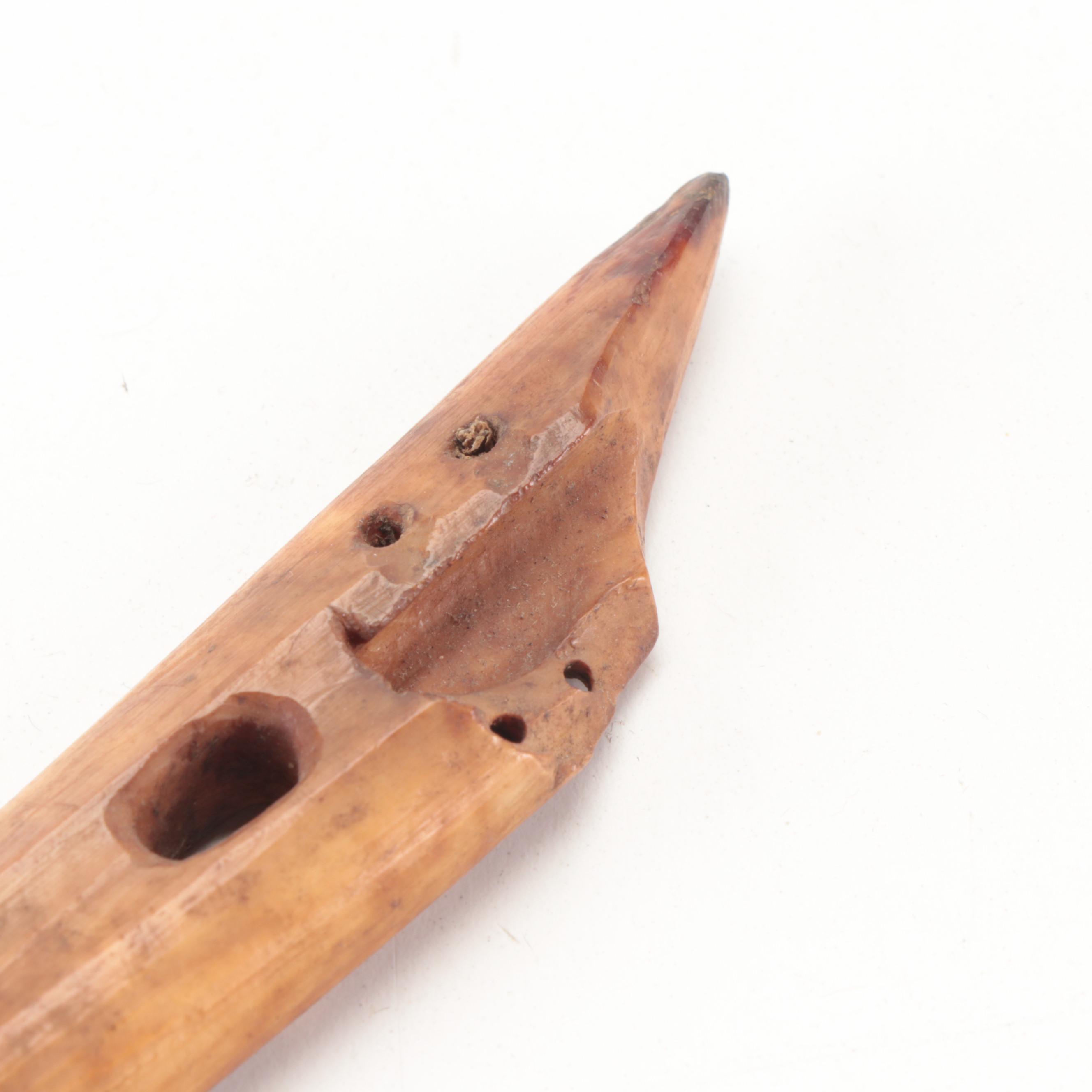 Native Alaskan Style Wood and Carved Bone Halibut Fish Hook and More