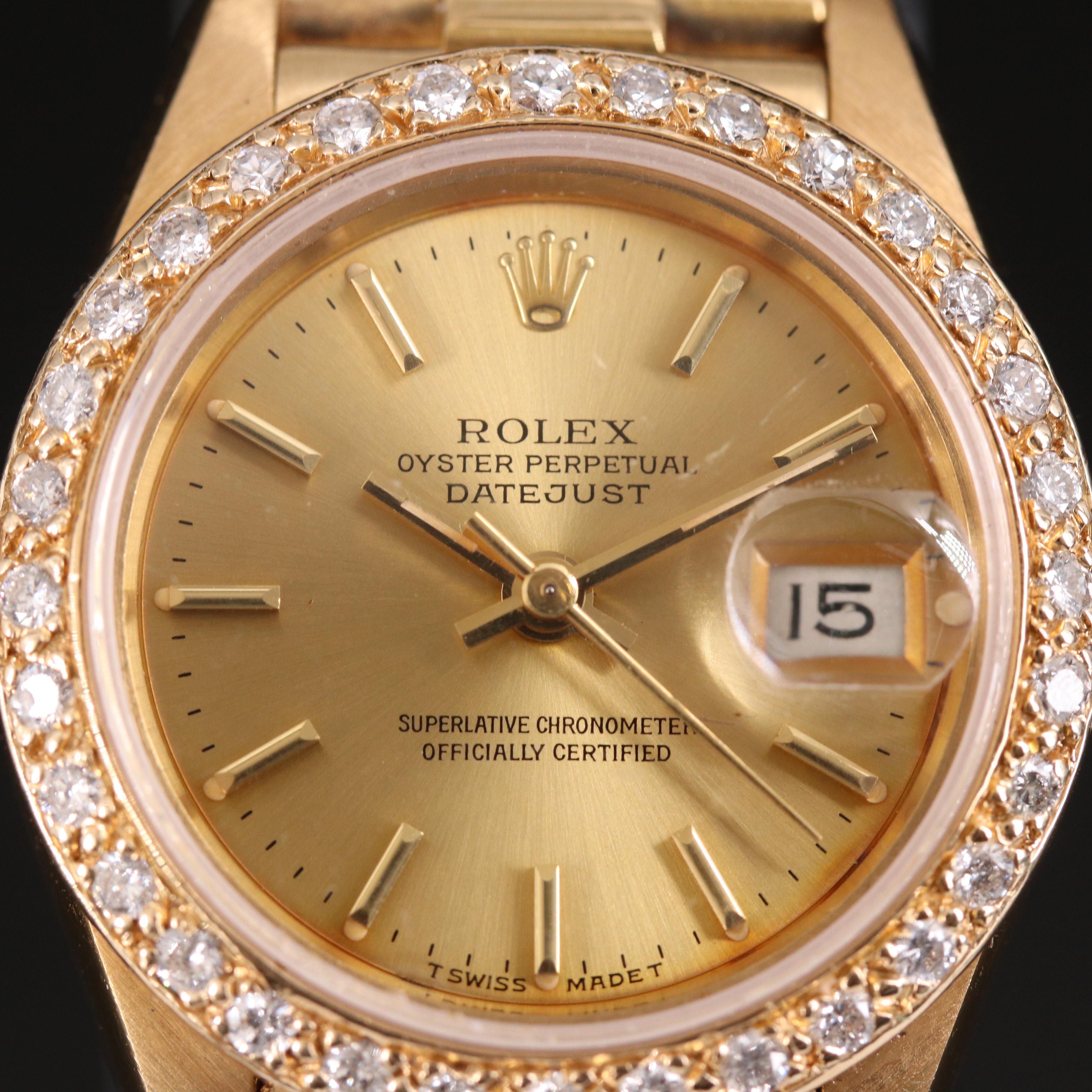 1985 Rolex Presidential Datejust Diamond Bezel and 18K Watch