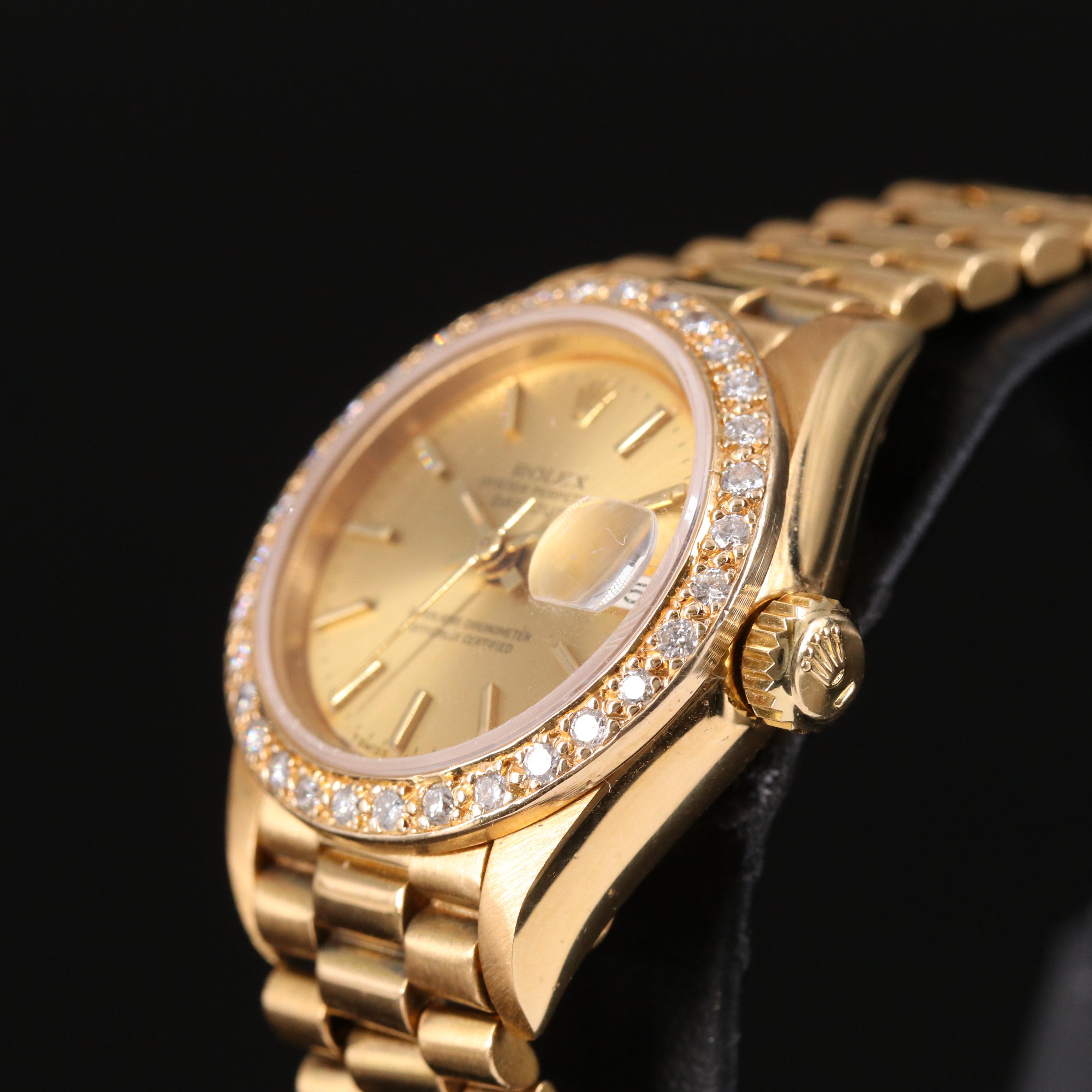 1985 Rolex Presidential Datejust Diamond Bezel and 18K Watch