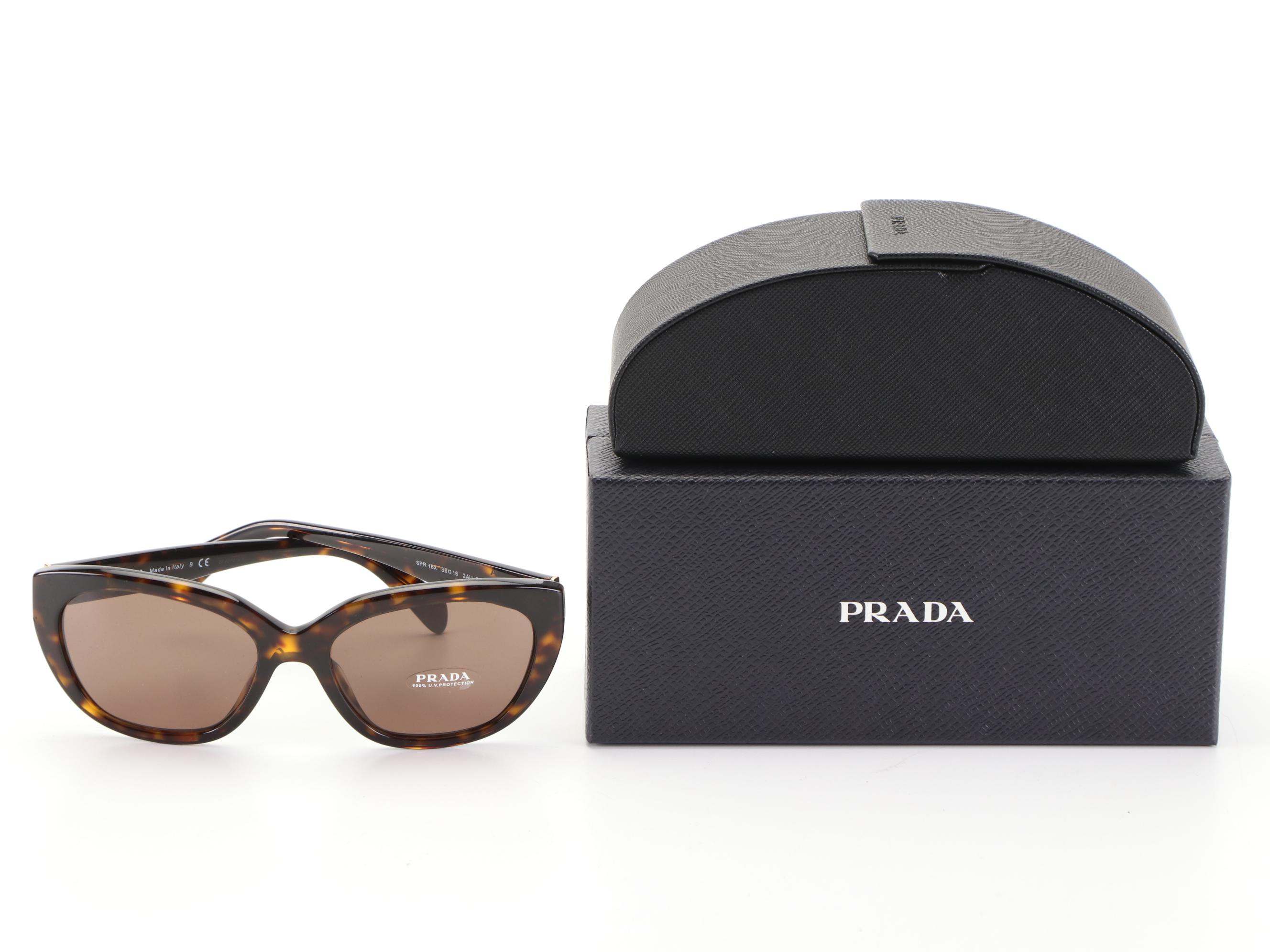 Prada SPR16X Dark Havana Butterfly Sunglasses with Box and Case