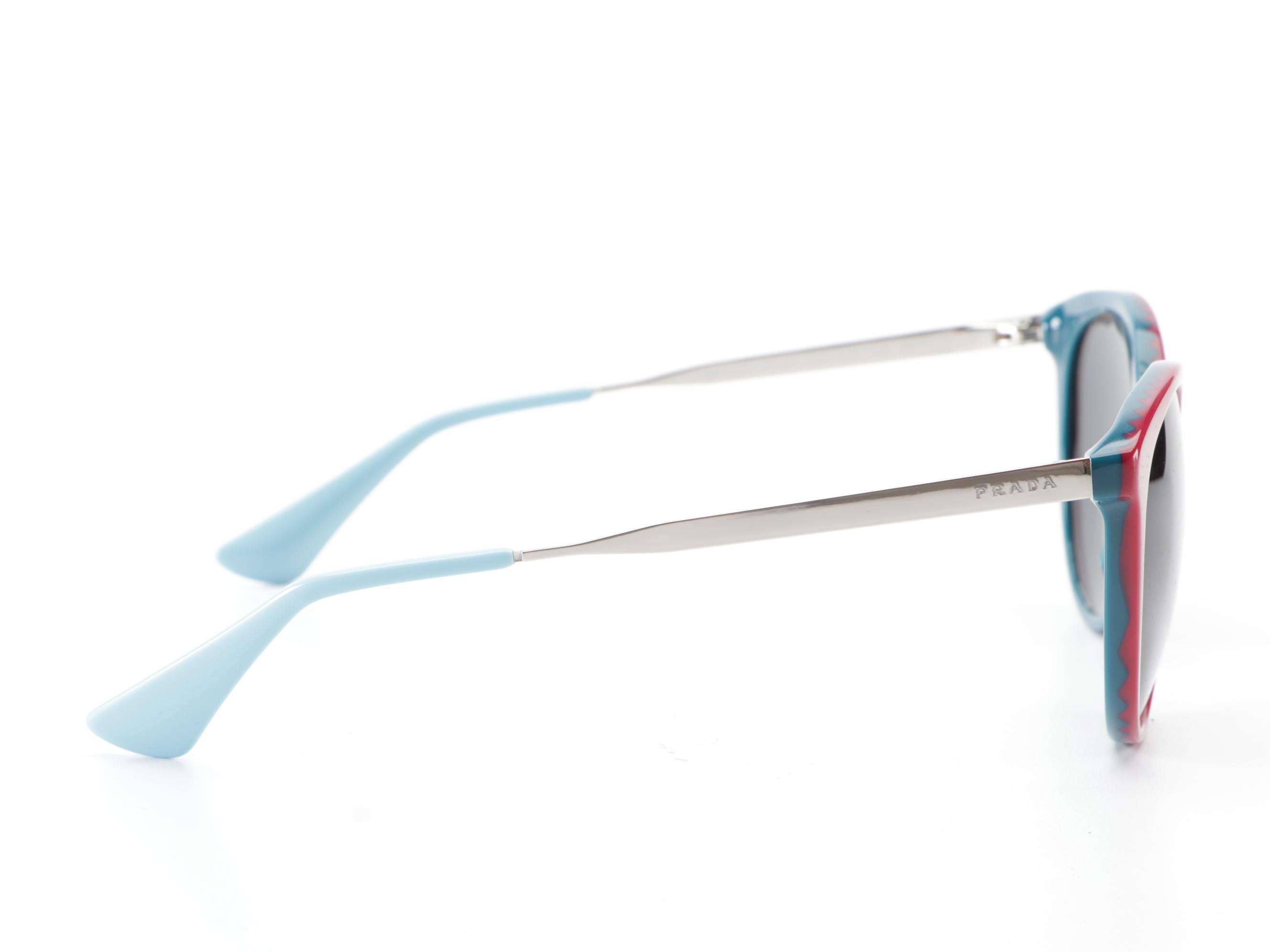 Prada SPR17S Horn-Rim Bicolor Red/Teal Sunglasses with Box and Case