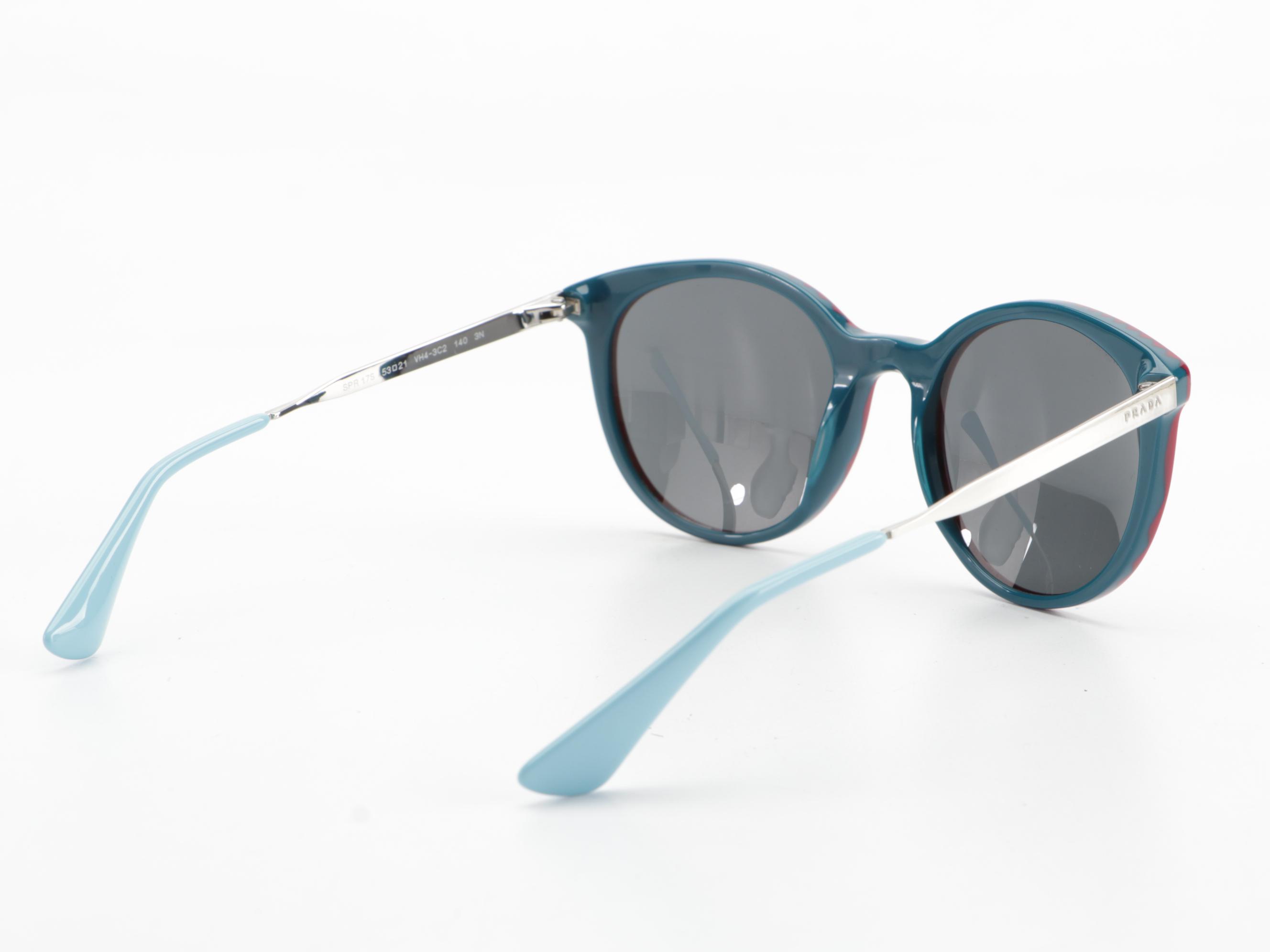 Prada SPR17S Horn-Rim Bicolor Red/Teal Sunglasses with Box and Case