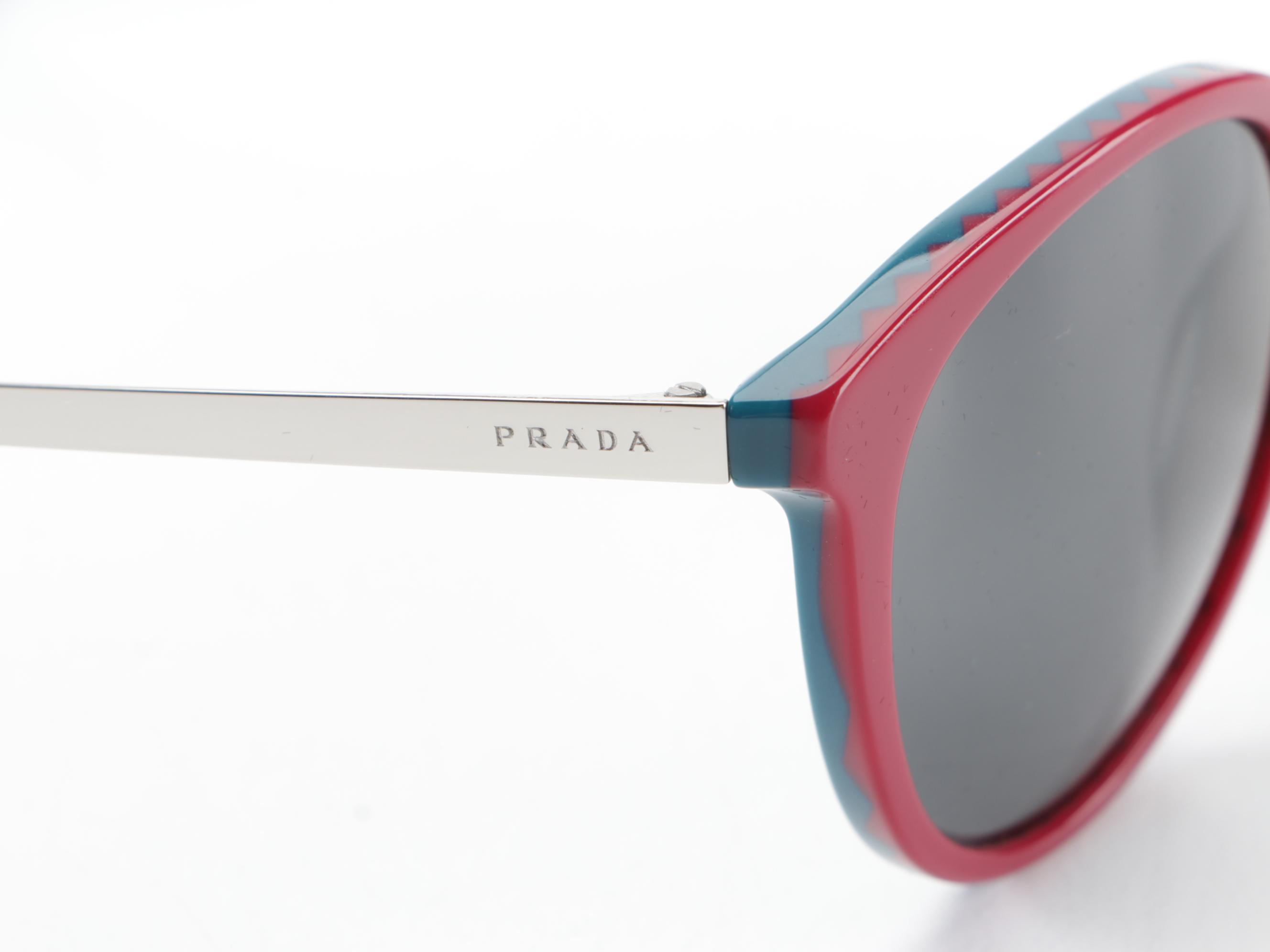 Prada SPR17S Horn-Rim Bicolor Red/Teal Sunglasses with Box and Case