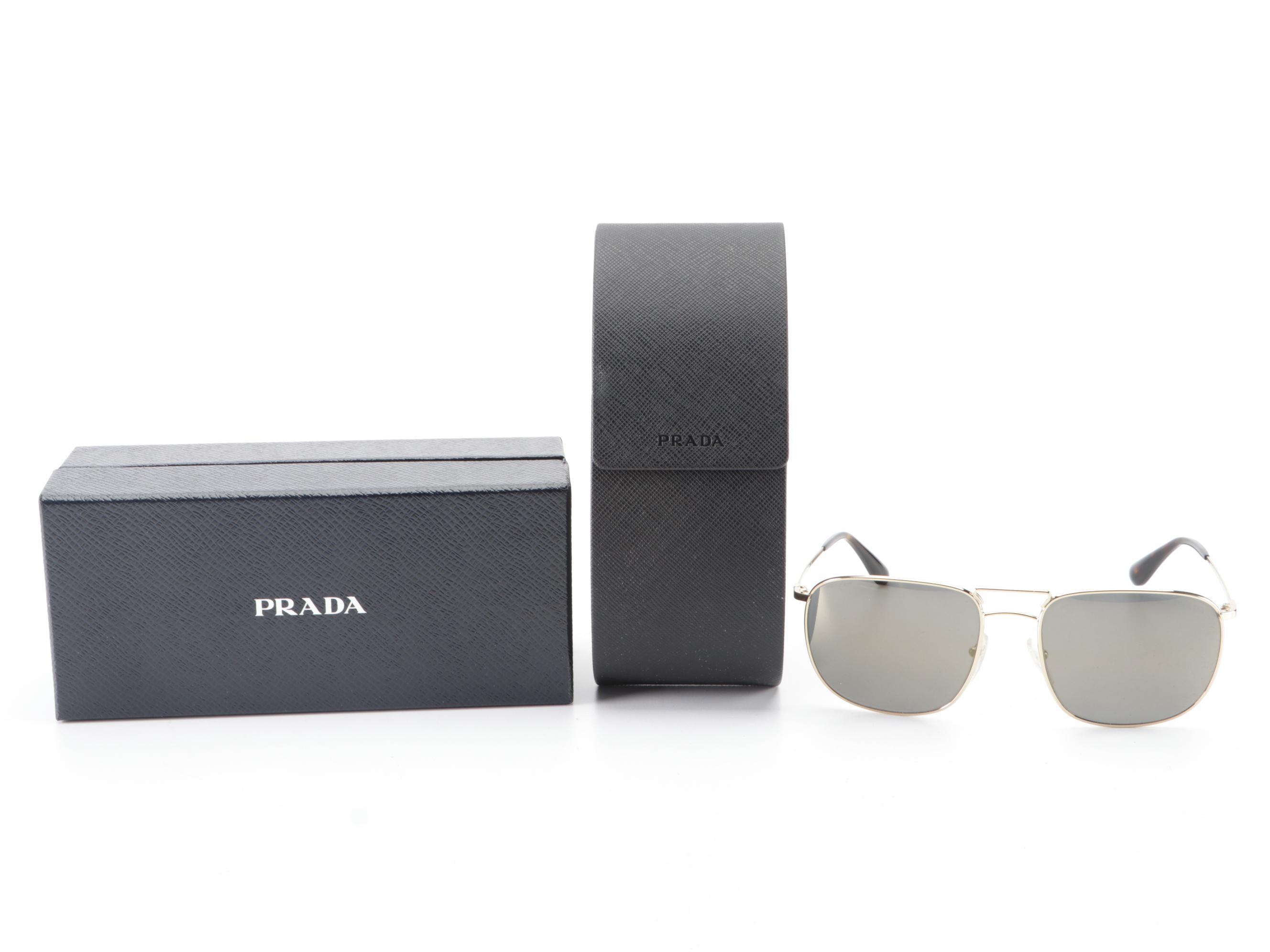 Prada SPR52T Gold-Tone Metal/Dark Havana Aviator Sunglasses with Box and Case