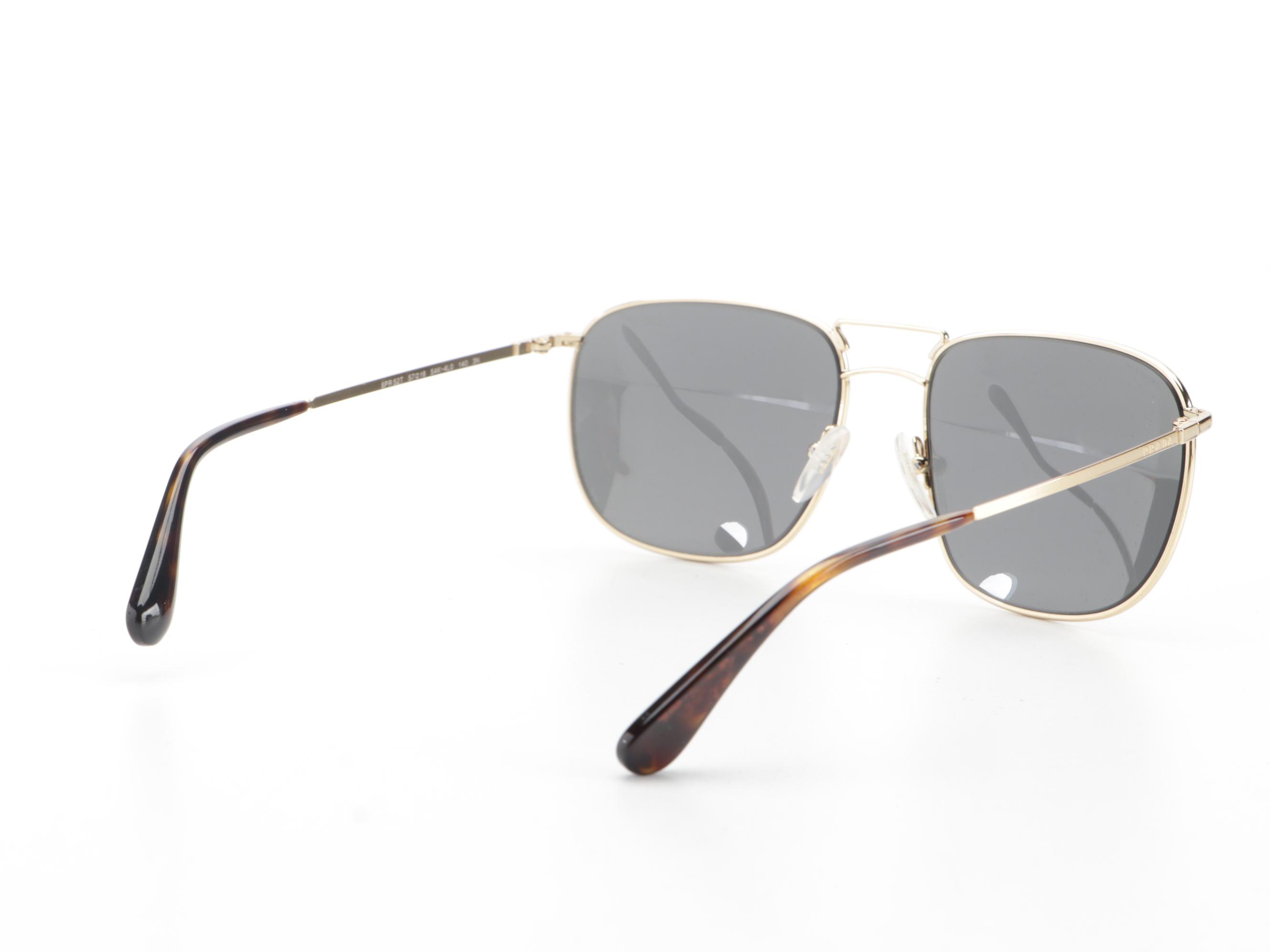 Prada SPR52T Gold-Tone Metal/Dark Havana Aviator Sunglasses with Box and Case