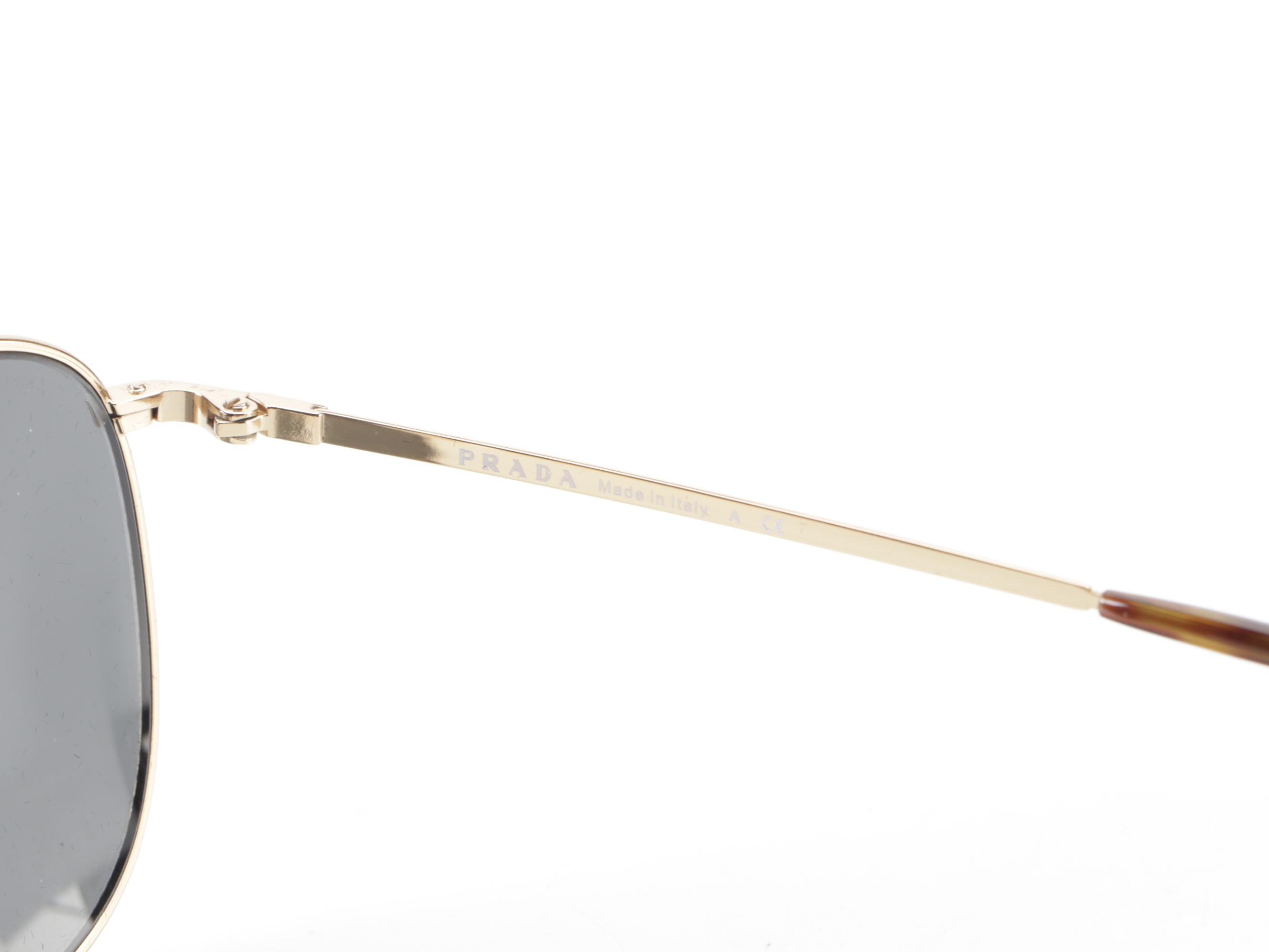 Prada SPR52T Gold-Tone Metal/Dark Havana Aviator Sunglasses with Box and Case