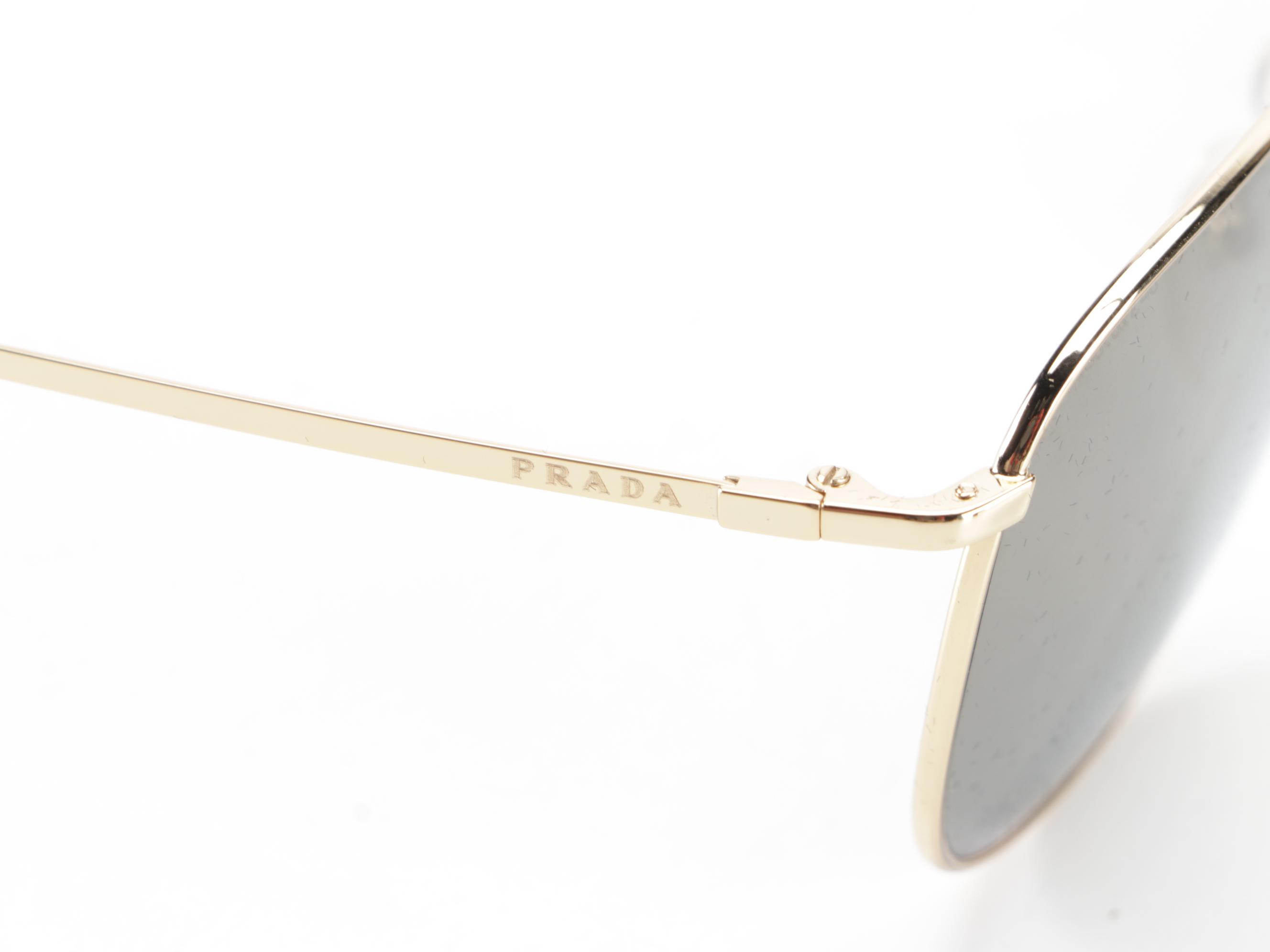 Prada SPR52T Gold-Tone Metal/Dark Havana Aviator Sunglasses with Box and Case