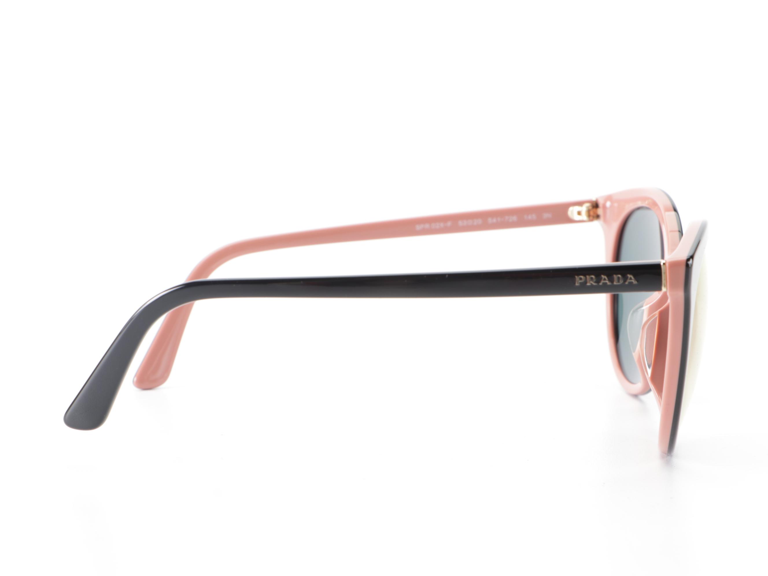 Prada SPR02XS-F Round Horn-Rim Black/Pink Sunglasses with Box and Case