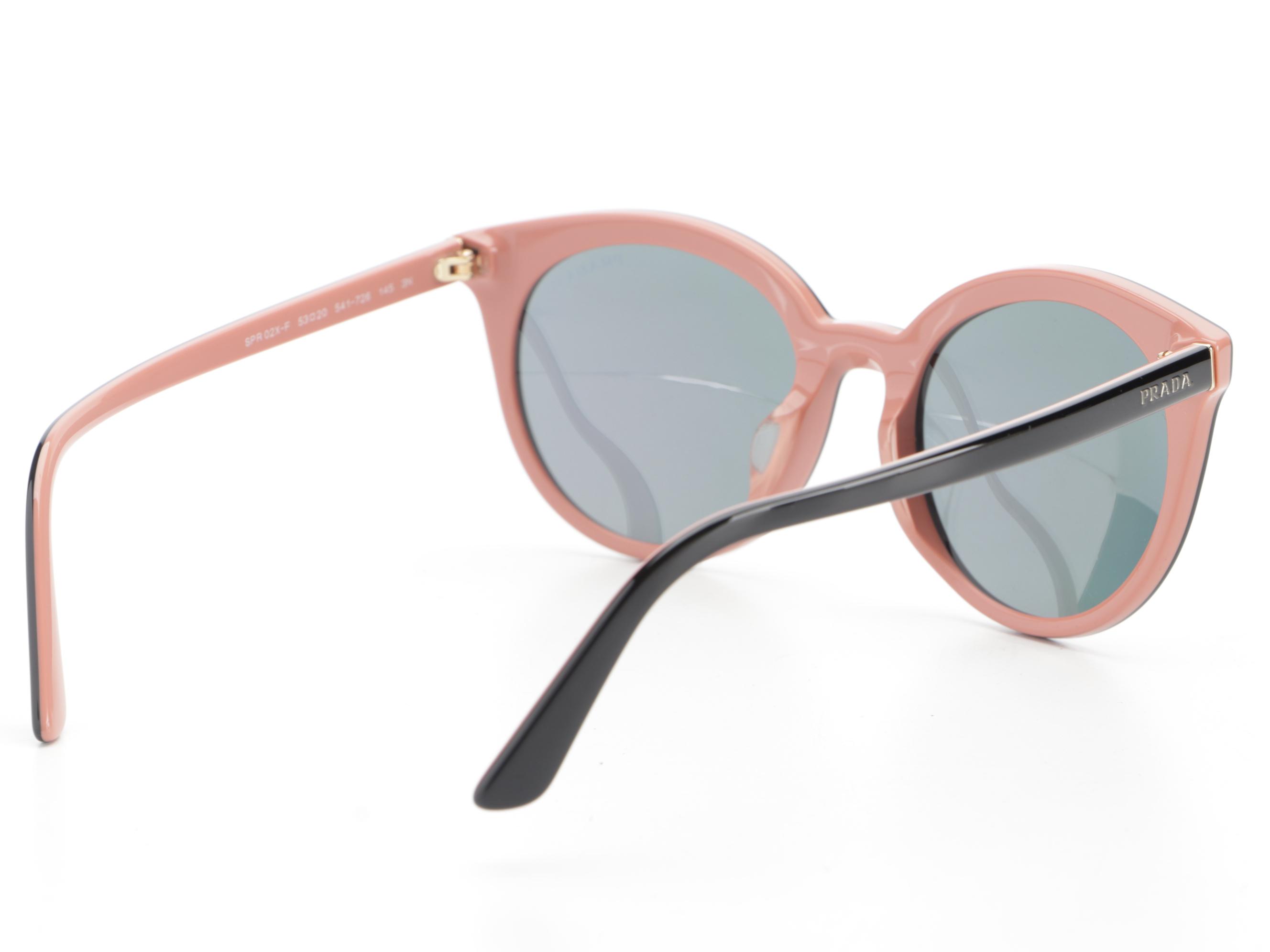 Prada SPR02XS-F Round Horn-Rim Black/Pink Sunglasses with Box and Case