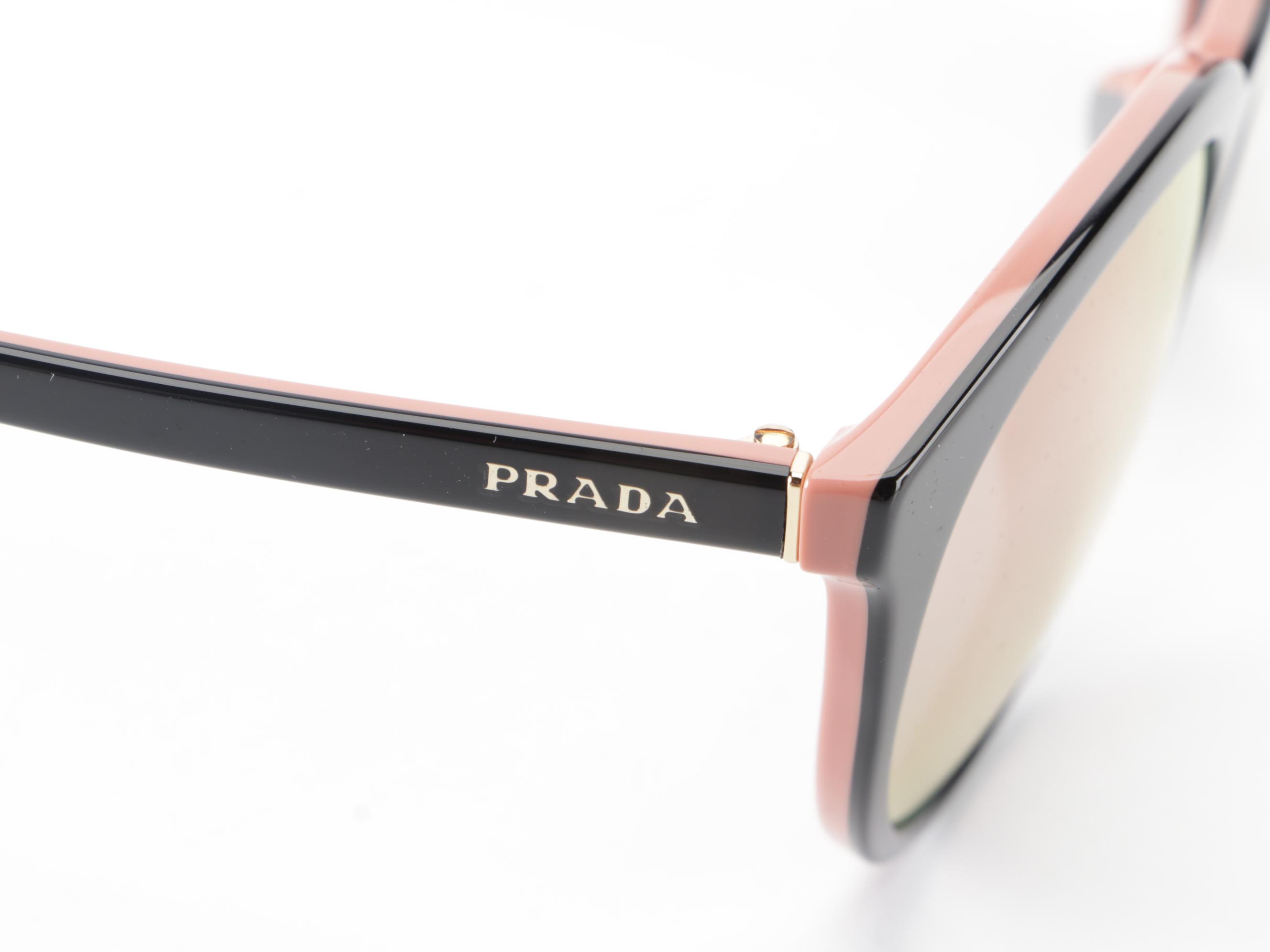 Prada SPR02XS-F Round Horn-Rim Black/Pink Sunglasses with Box and Case