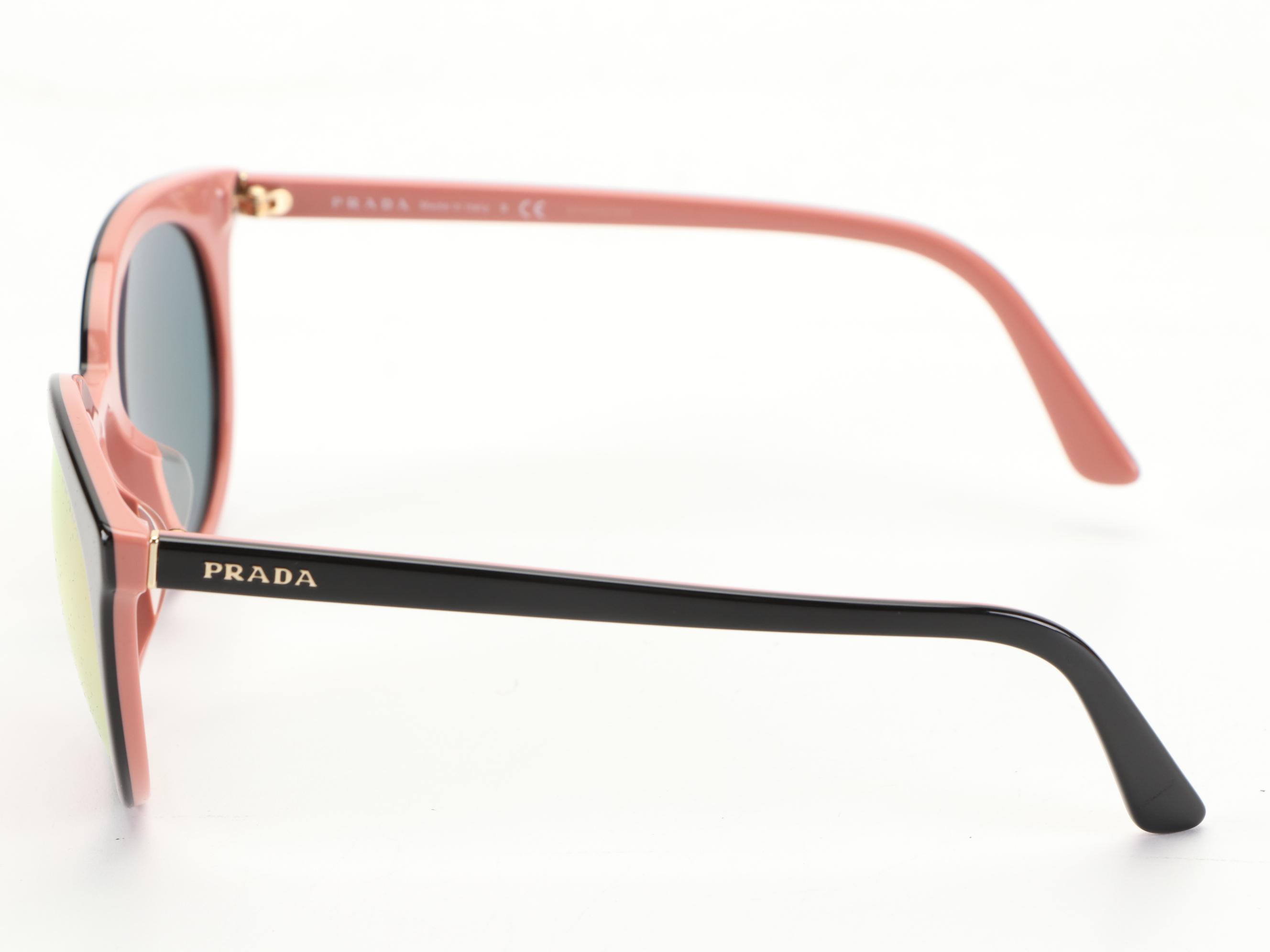 Prada SPR02XS-F Round Horn-Rim Black/Pink Sunglasses with Box and Case
