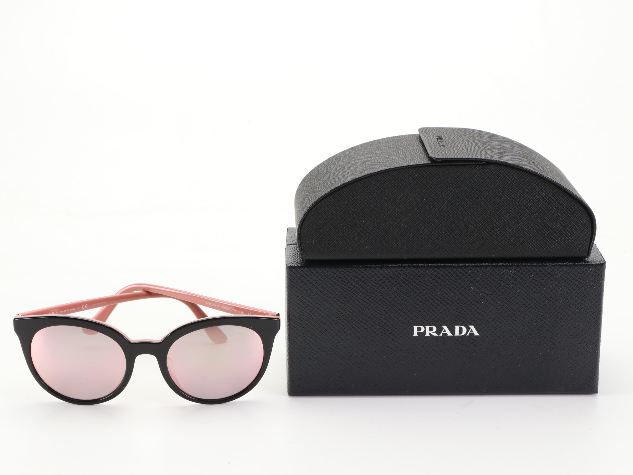 Prada SPR02XS-F Round Horn-Rim Black/Pink Sunglasses with Box and Case