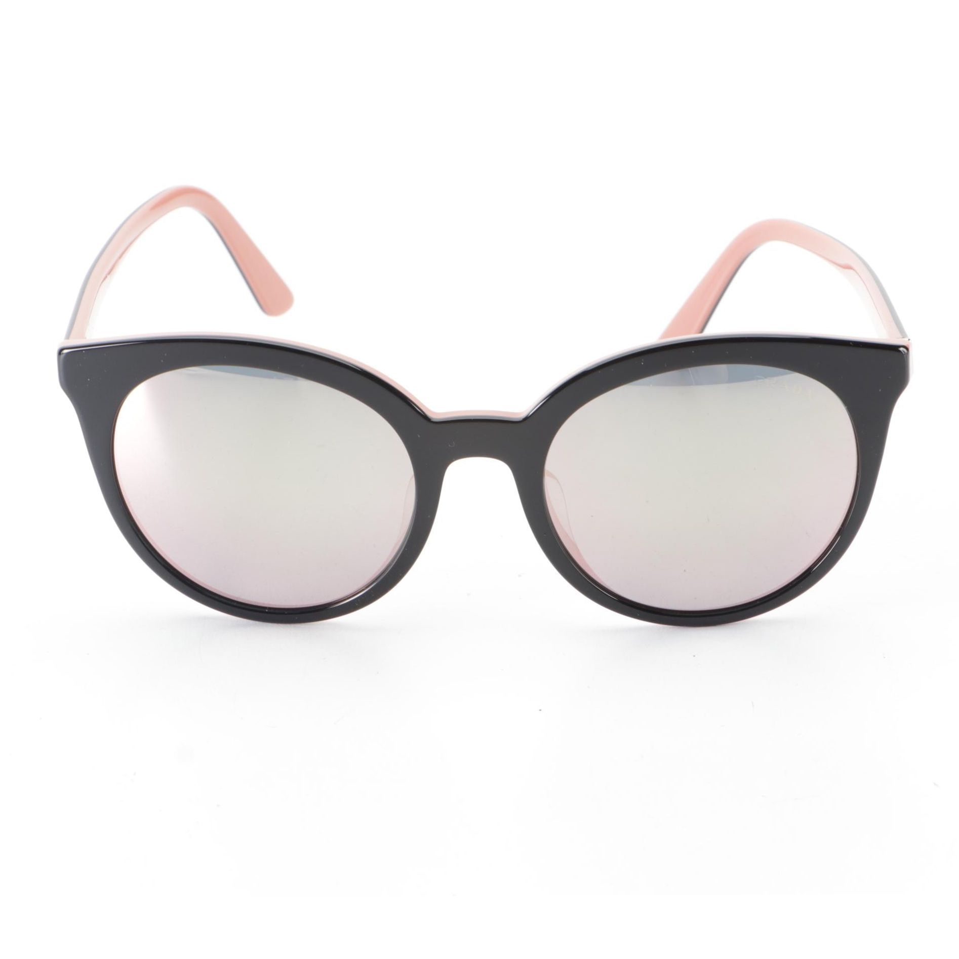 Prada SPR02XS-F Round Horn-Rim Black/Pink Sunglasses with Box and Case