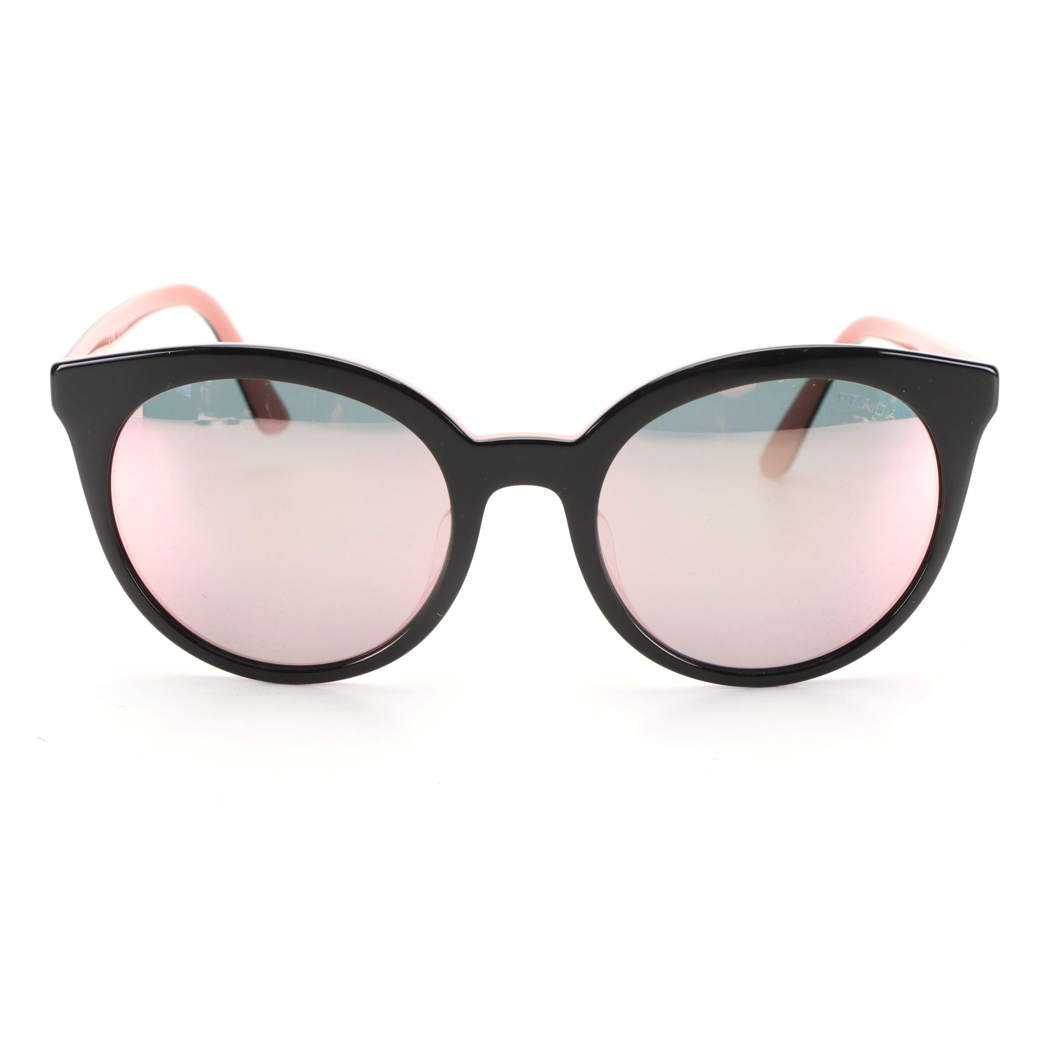 Prada SPR02XS-F Round Horn-Rim Black/Pink Sunglasses with Box and Case