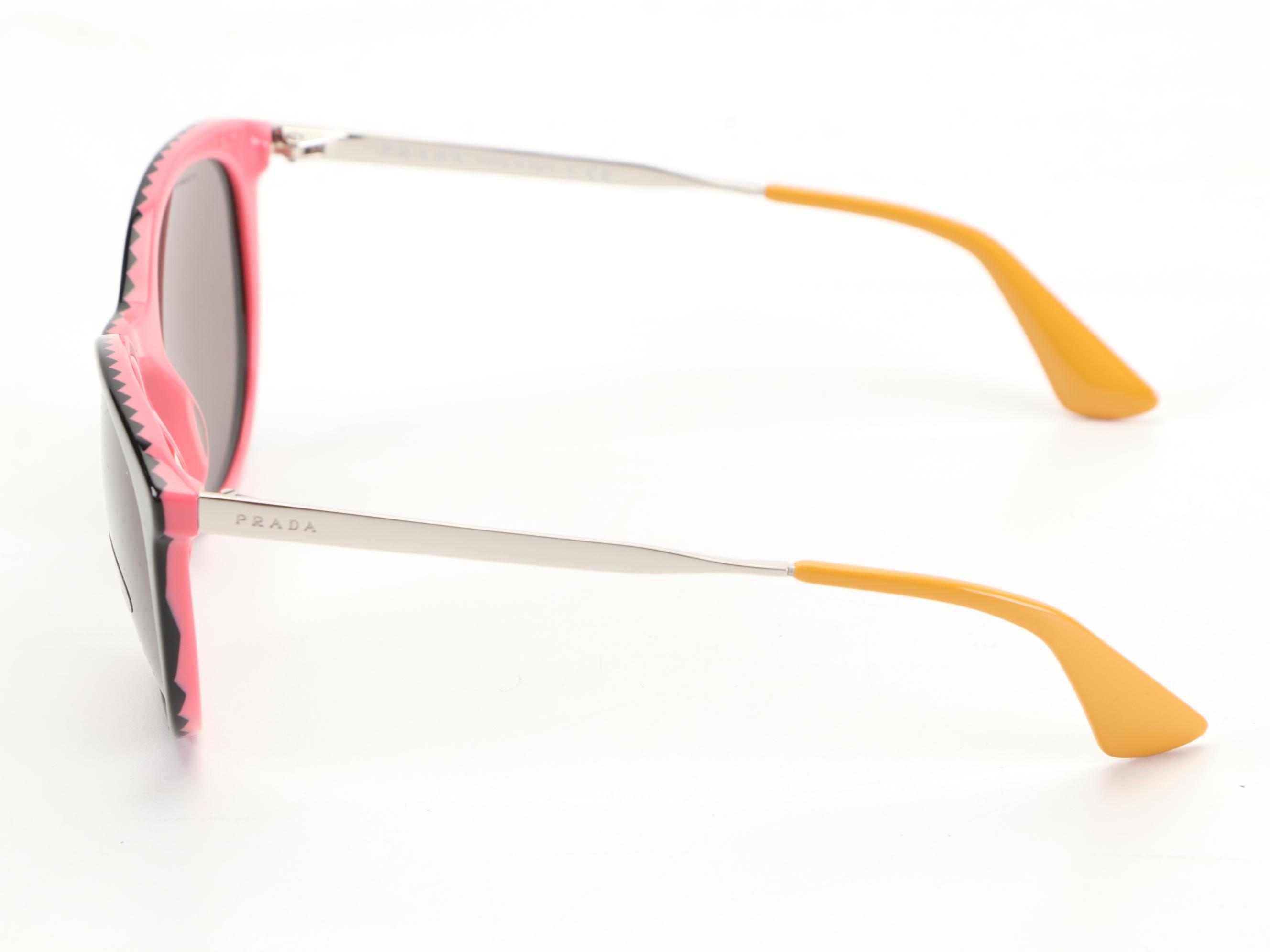 Prada SPR17S Round Horn-Rim Black/Pink Sunglasses with Box and Case