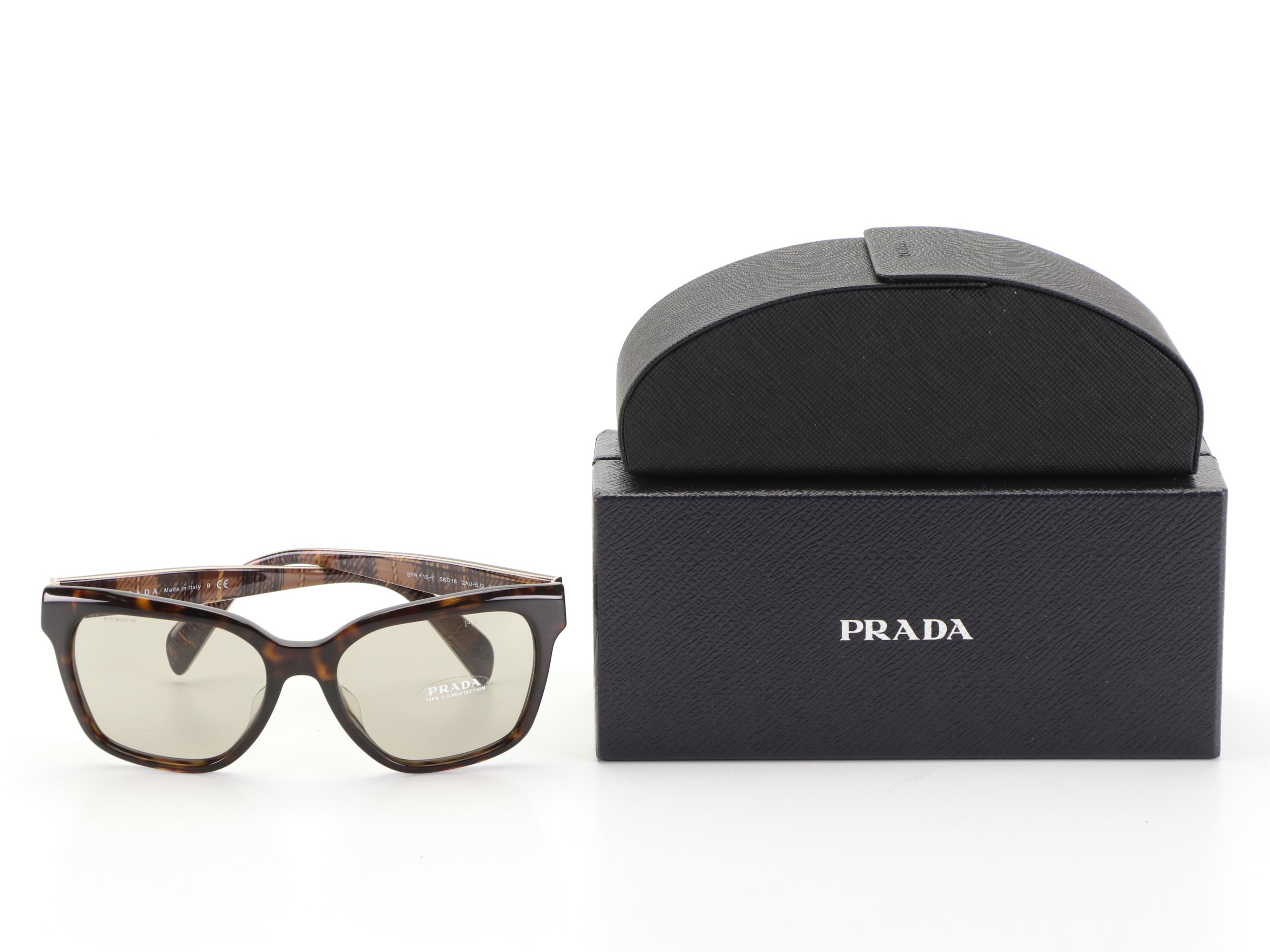 Prada SPR11S-F Translucent Dark Havana Sunglasses with Box and Case