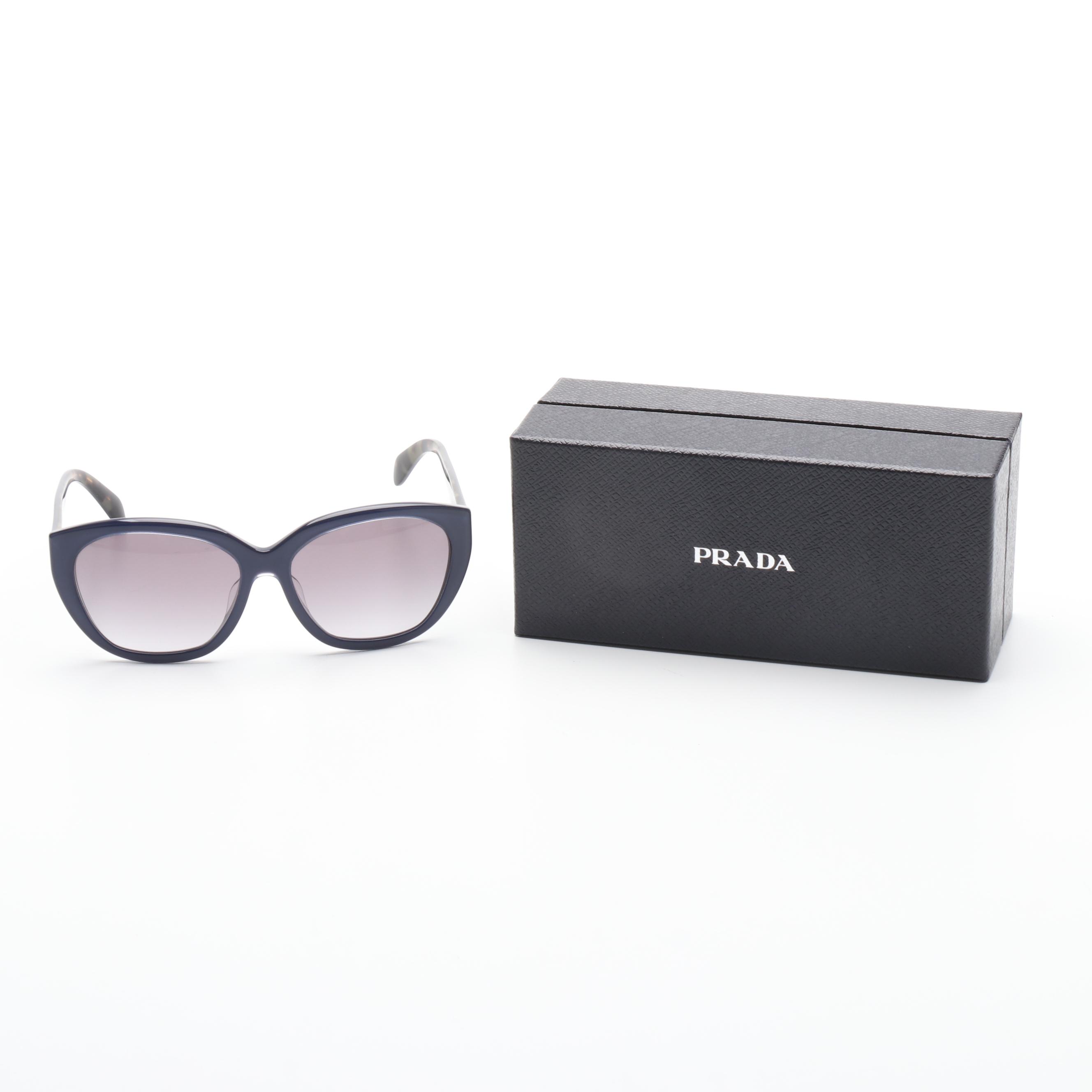 Prada SPR16X-F Blue Havana Square Sunglasses with Case