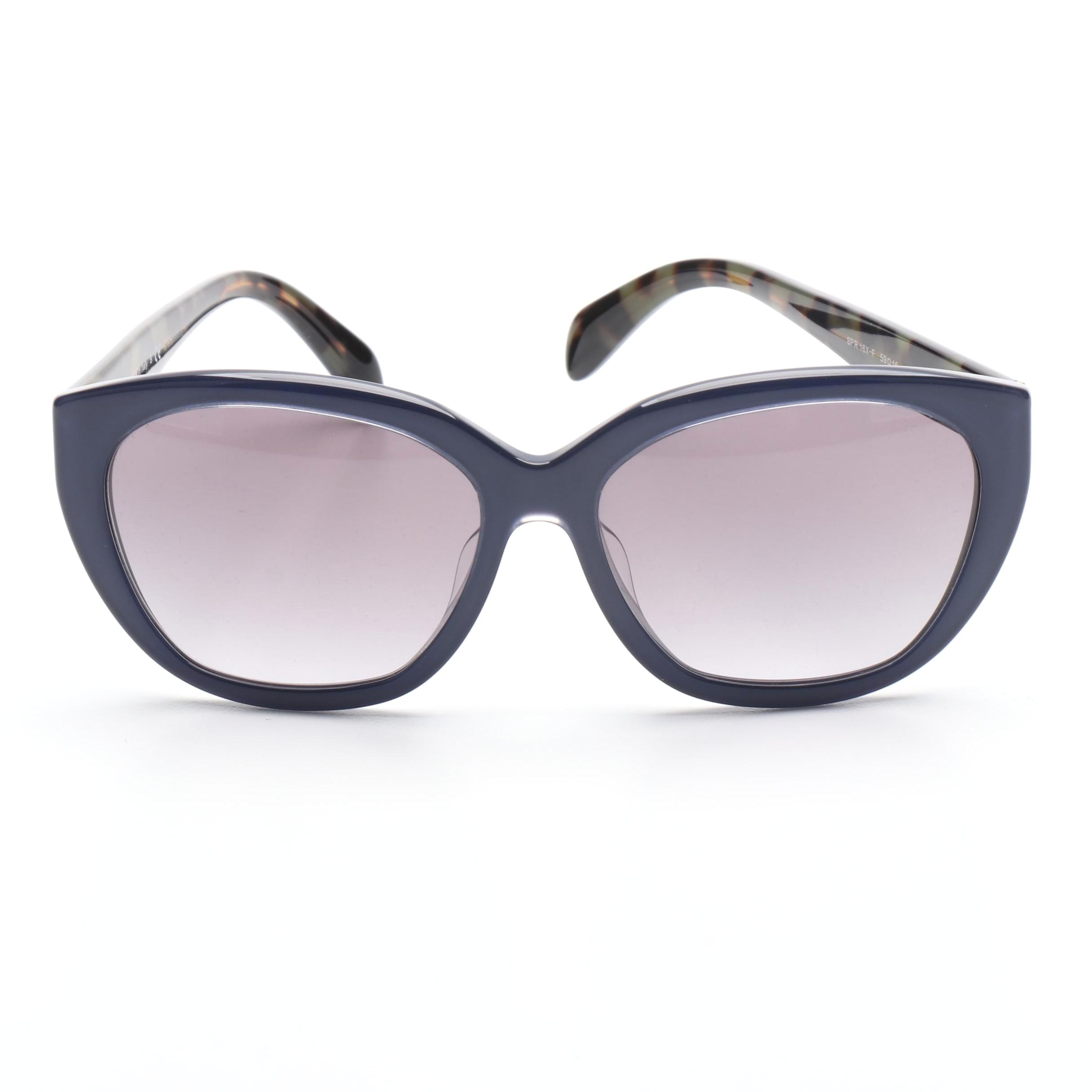 Prada SPR16X-F Blue Havana Square Sunglasses with Case