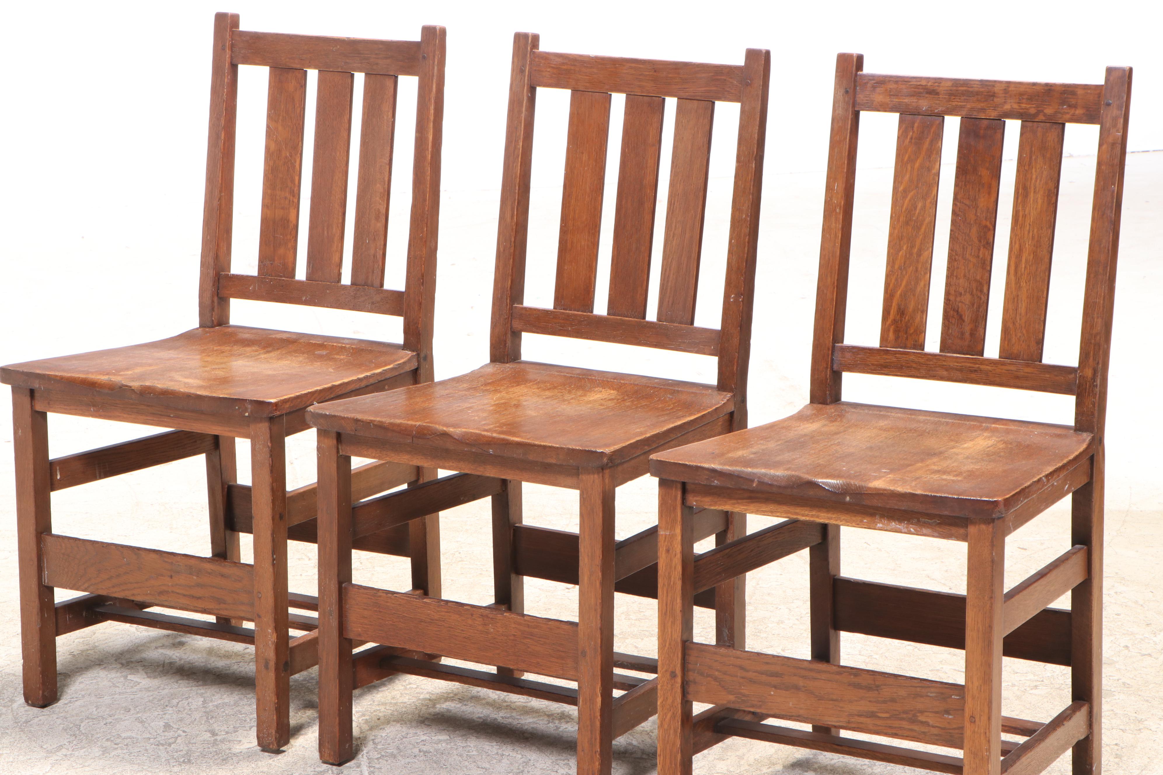Stickley Bros. "Quaint" Oak Dining Table w/ Three L. & J.G. Stickley Side Chairs