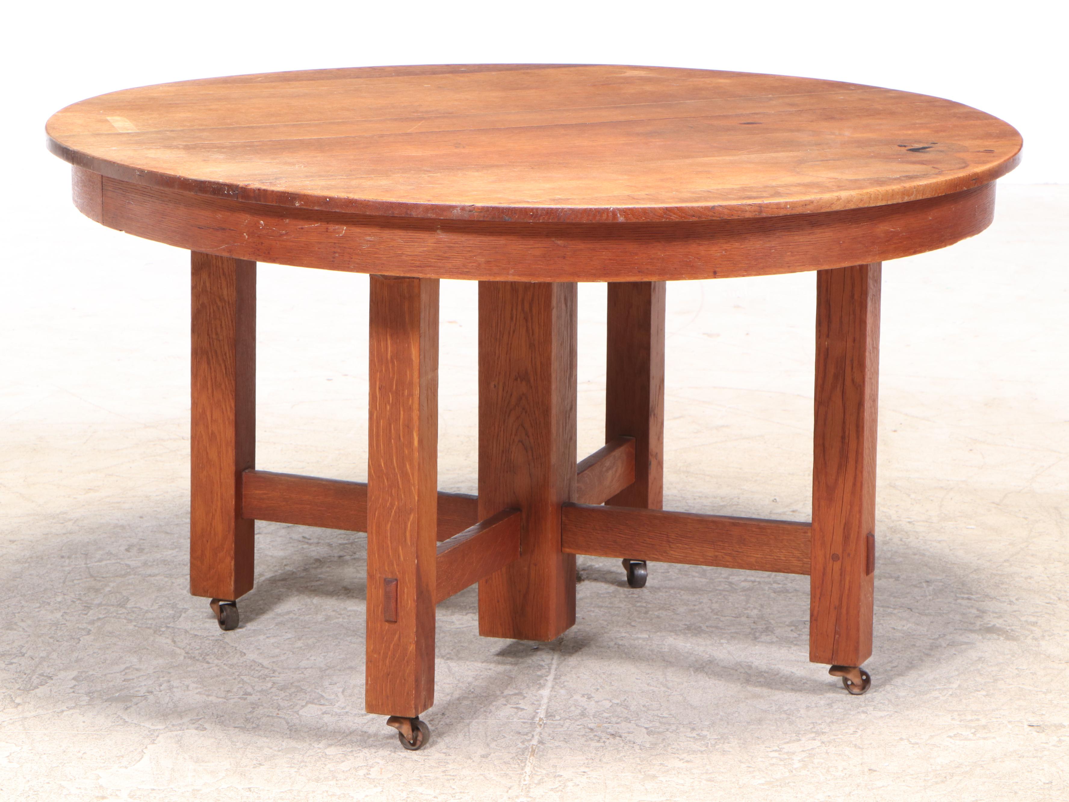 Stickley Bros. "Quaint" Oak Dining Table w/ Three L. & J.G. Stickley Side Chairs