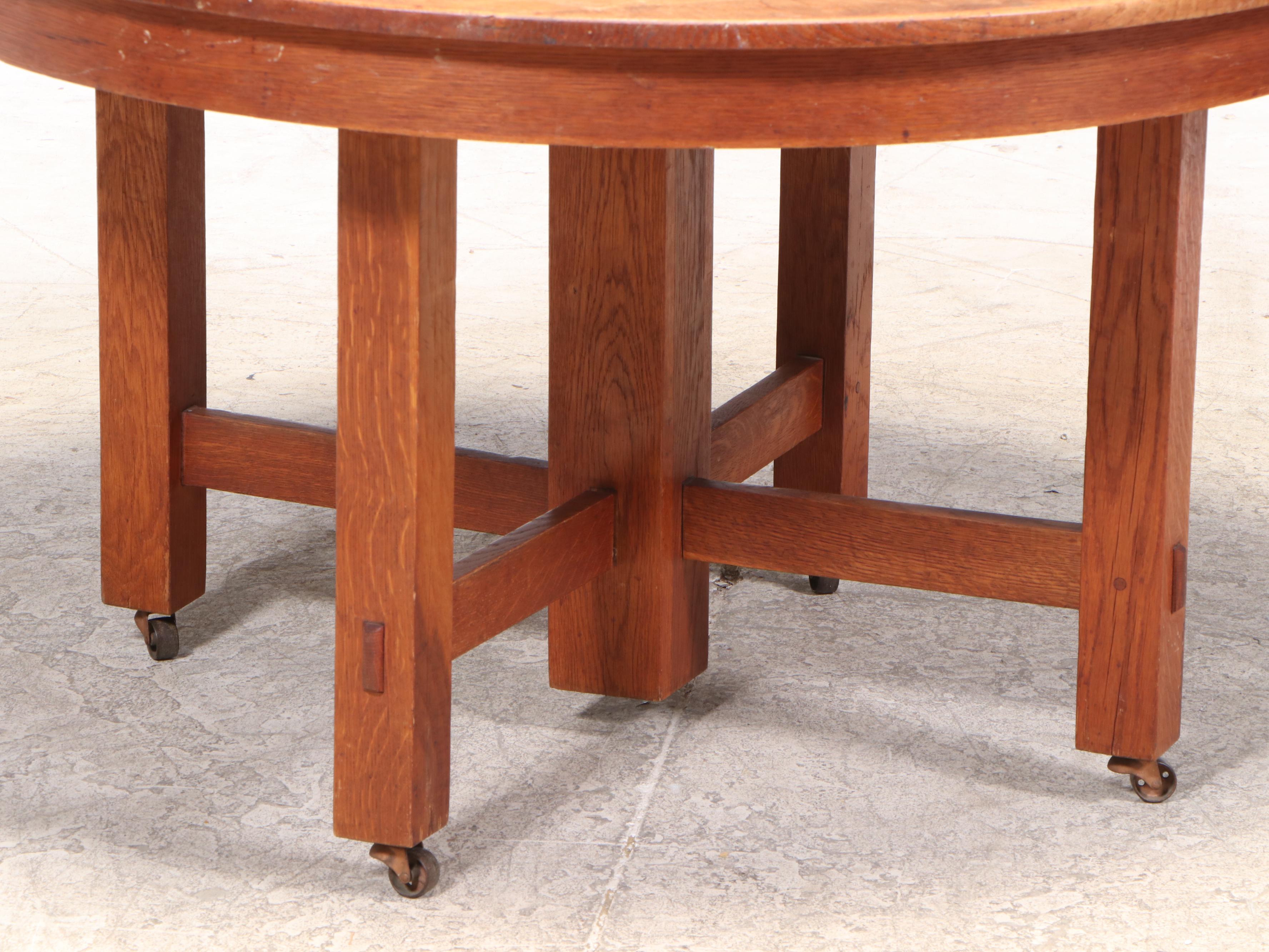 Stickley Bros. "Quaint" Oak Dining Table w/ Three L. & J.G. Stickley Side Chairs