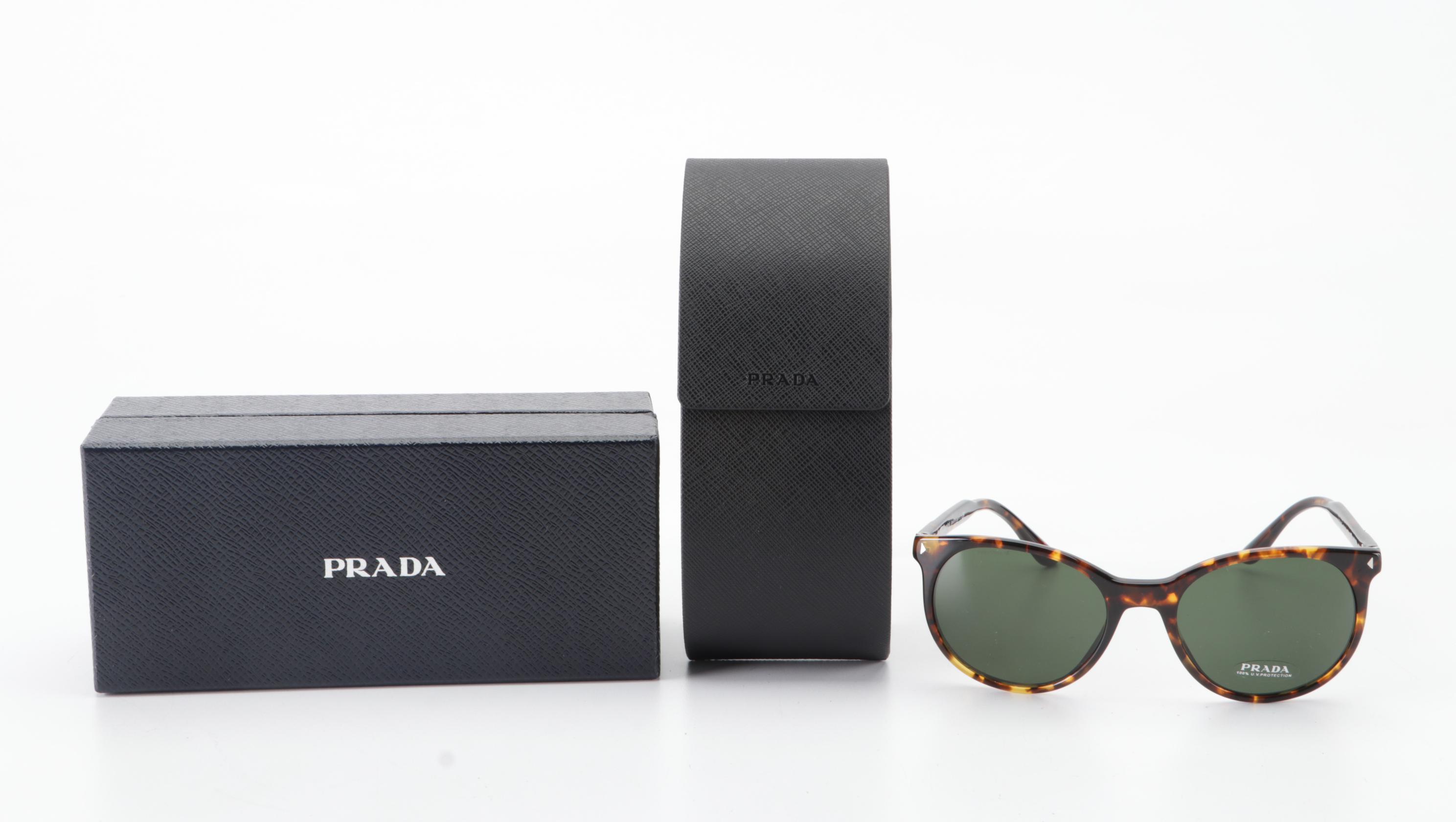 Prada SPR 06T Round Sunglasses in Tortoise Acetate with Case and Box