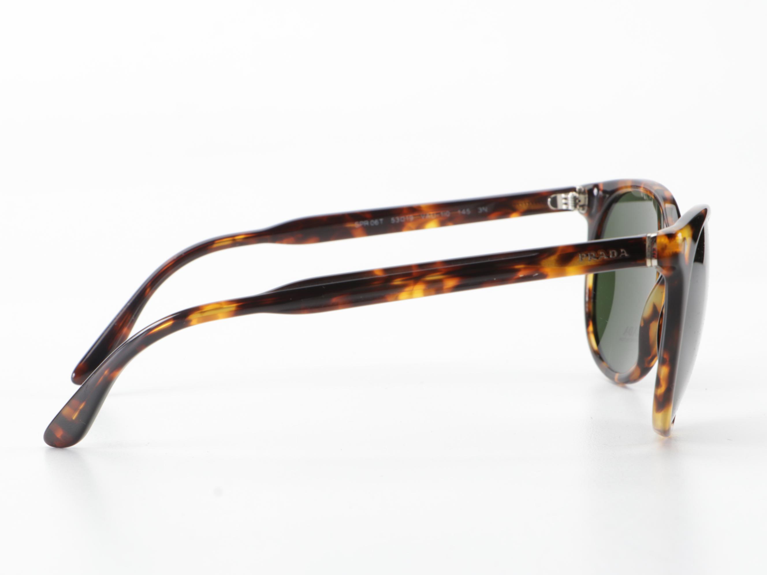 Prada SPR 06T Round Sunglasses in Tortoise Acetate with Case and Box