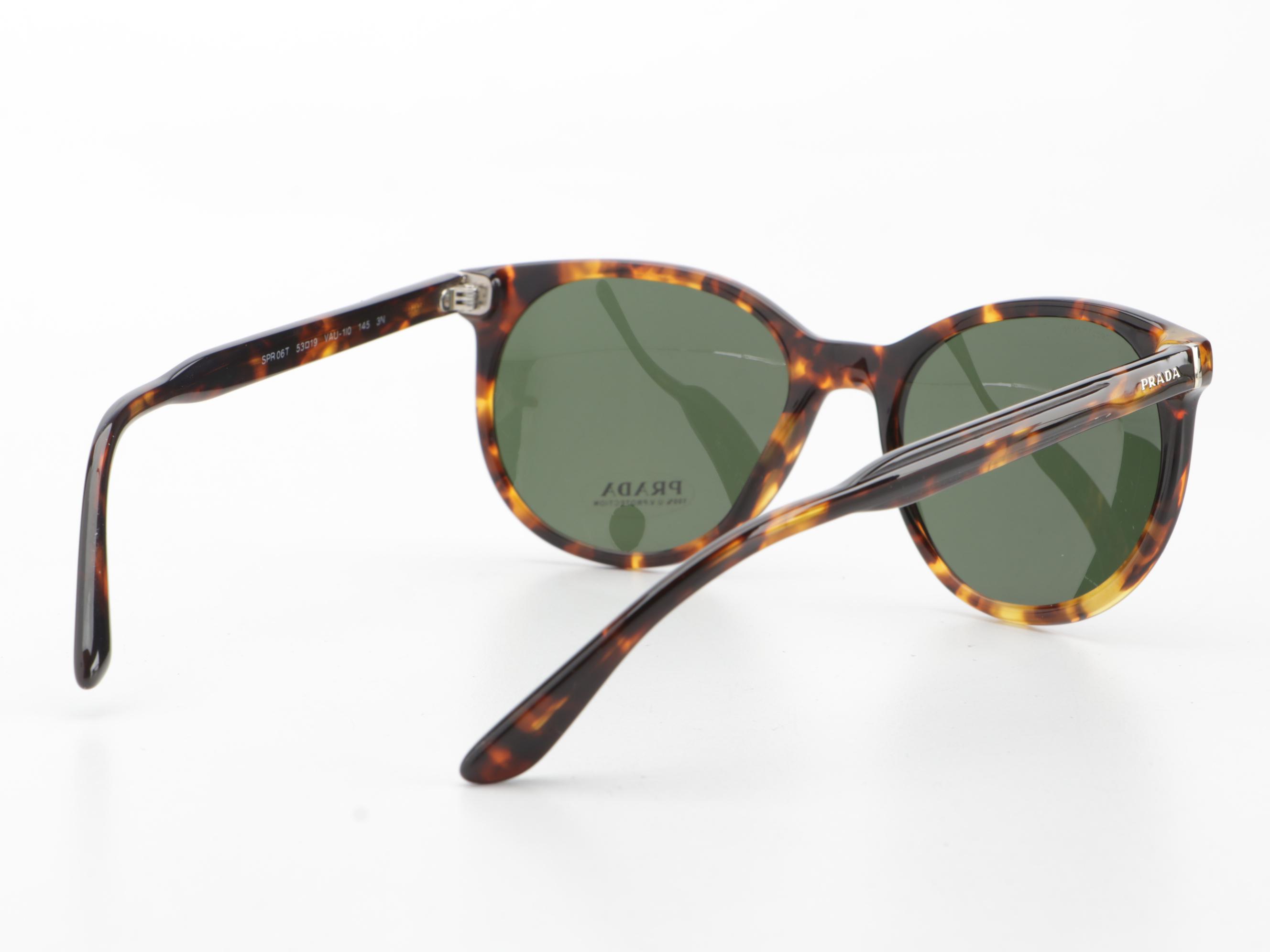 Prada SPR 06T Round Sunglasses in Tortoise Acetate with Case and Box