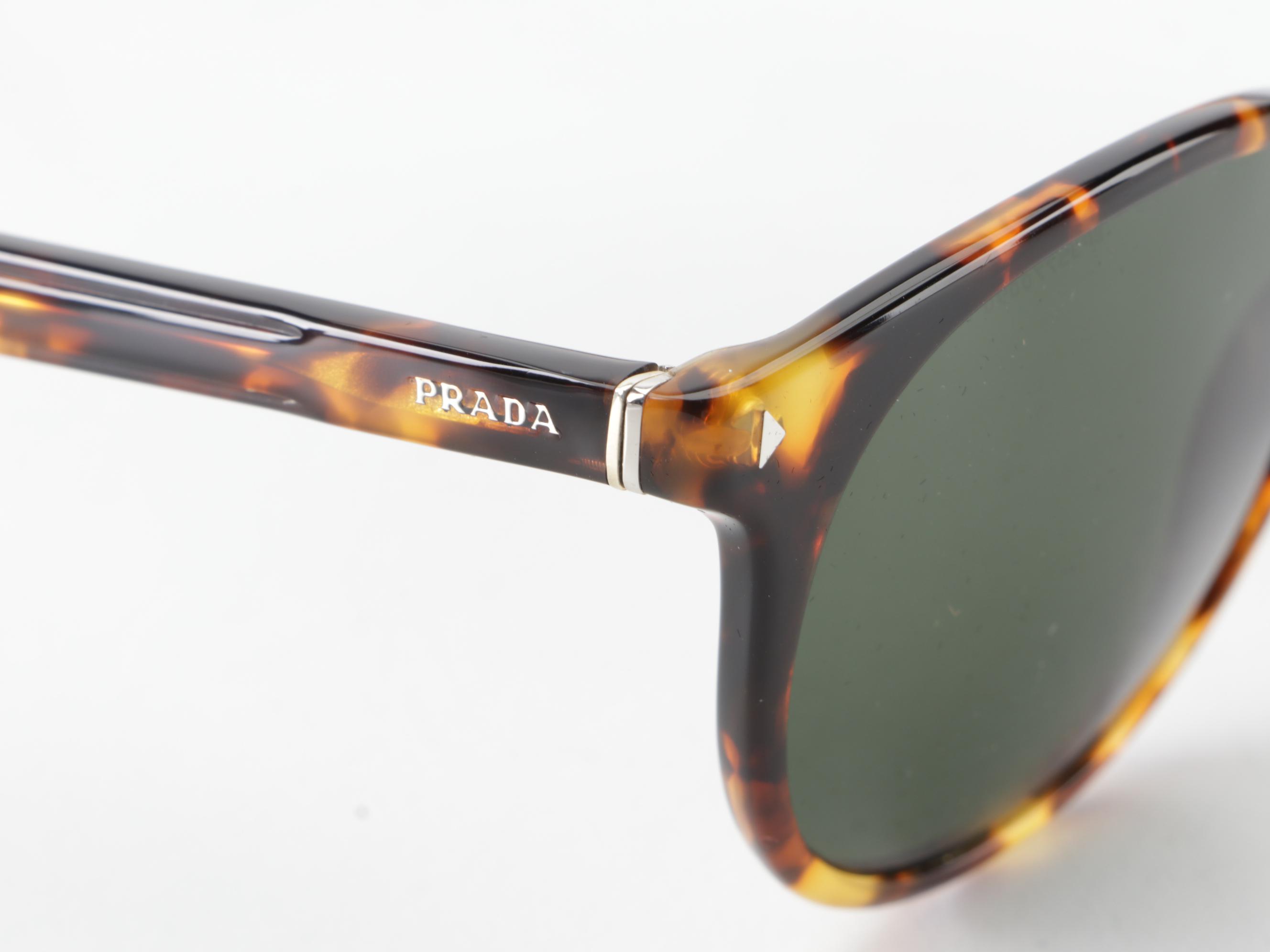 Prada SPR 06T Round Sunglasses in Tortoise Acetate with Case and Box