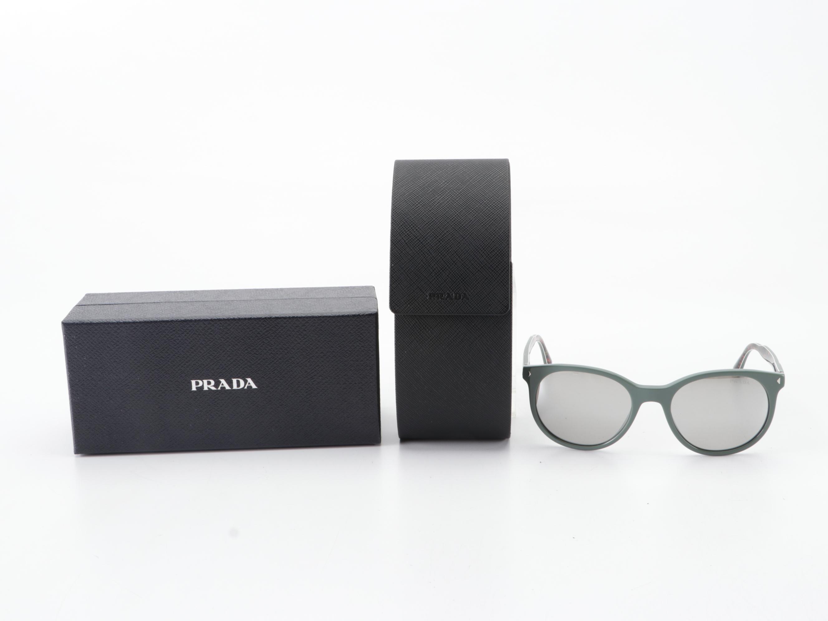 Prada SPR 06T Round Sunglasses in Solid Acetate with Case and Box