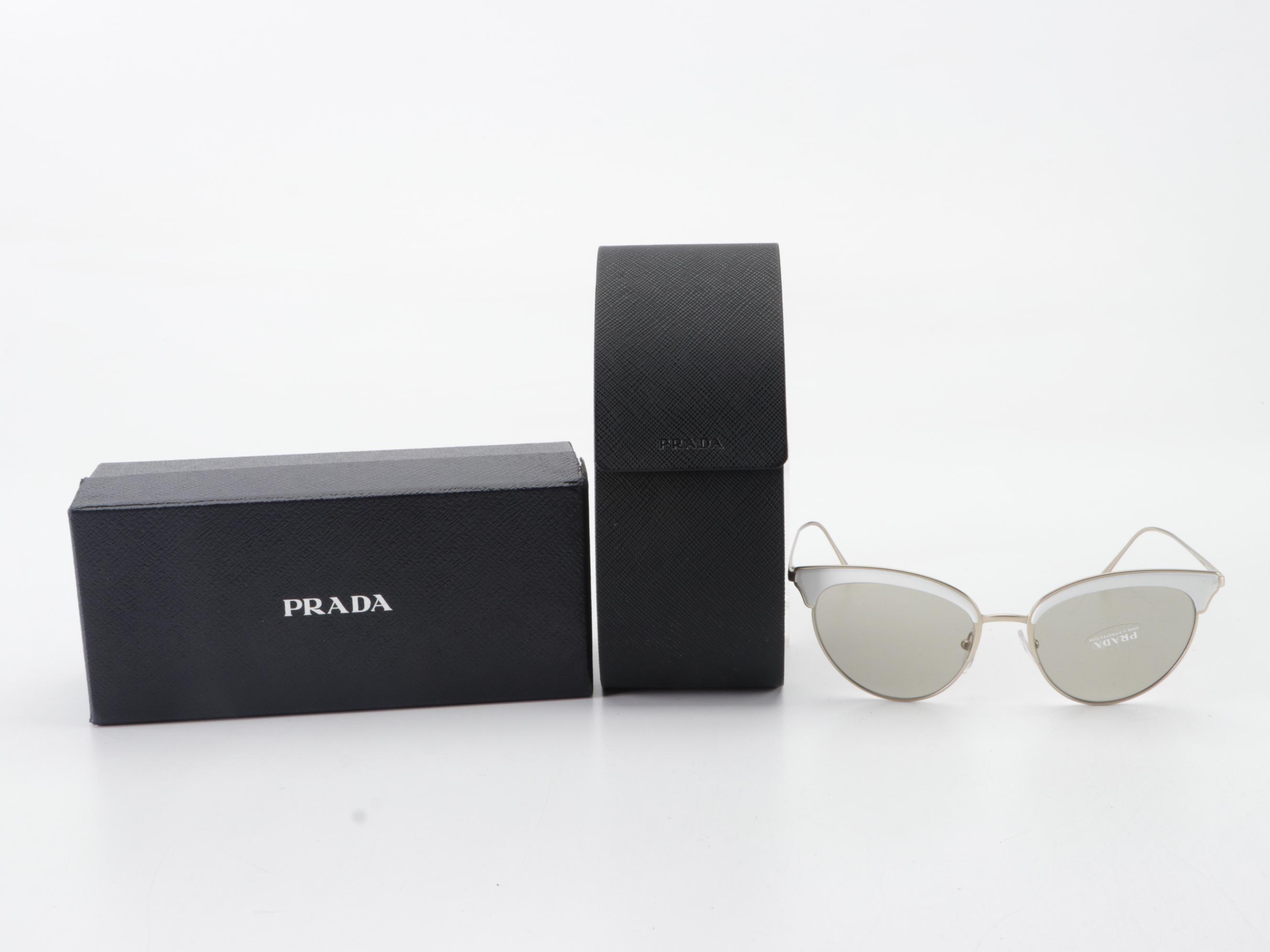 Prada SPR60V Cat Eye Sunglasses in Matte Finish Metal with Case and Box
