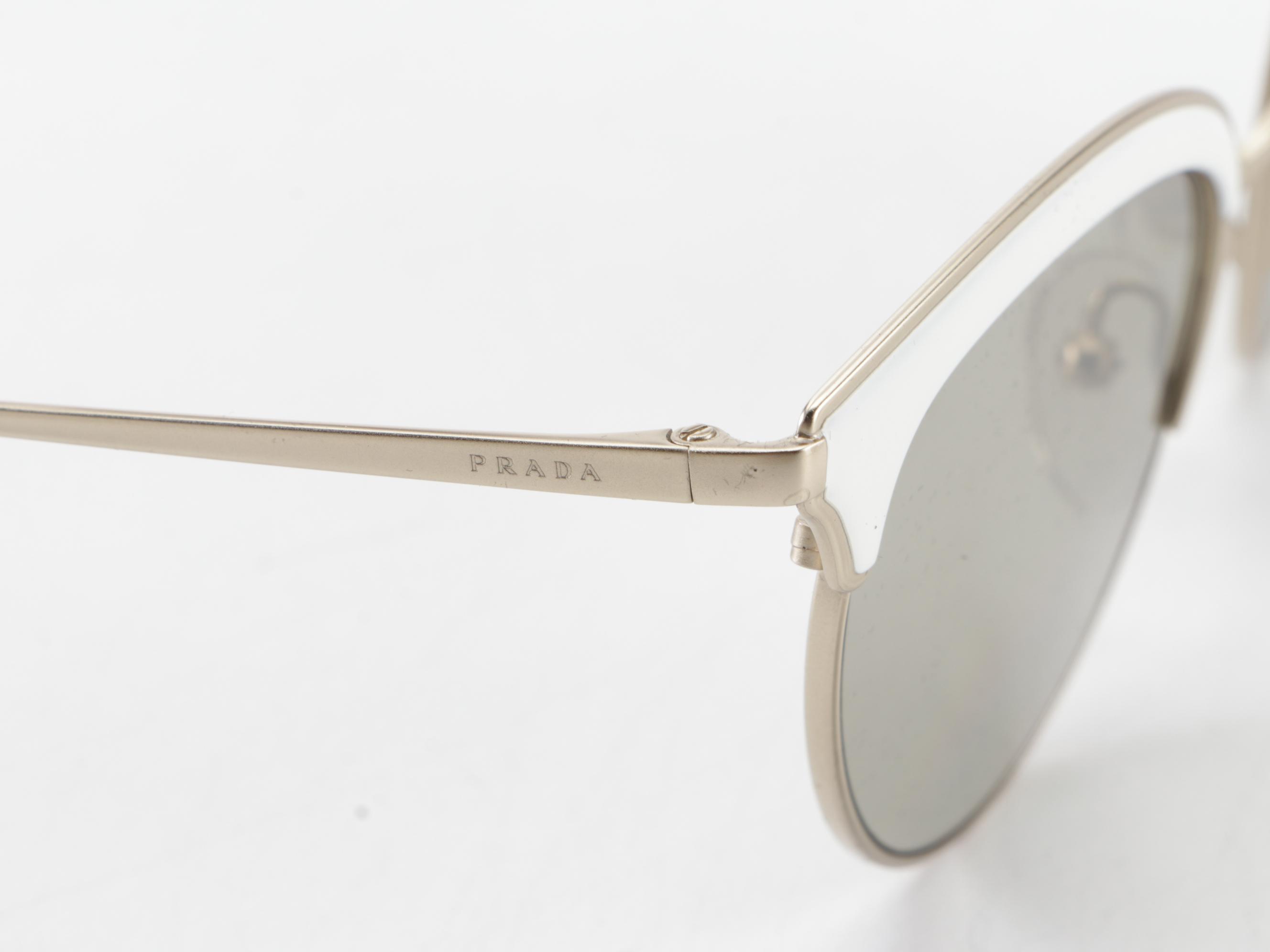 Prada SPR60V Cat Eye Sunglasses in Matte Finish Metal with Case and Box