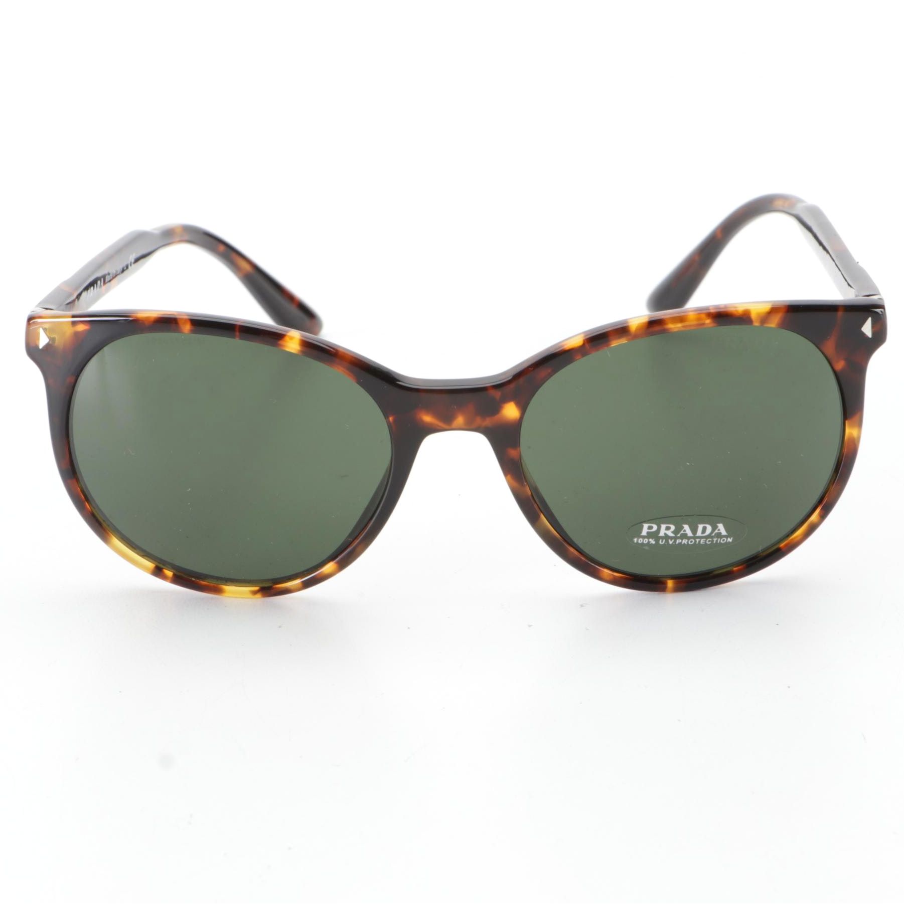 Prada SPR 06T Round Sunglasses in Tortoise Acetate with Case and Box