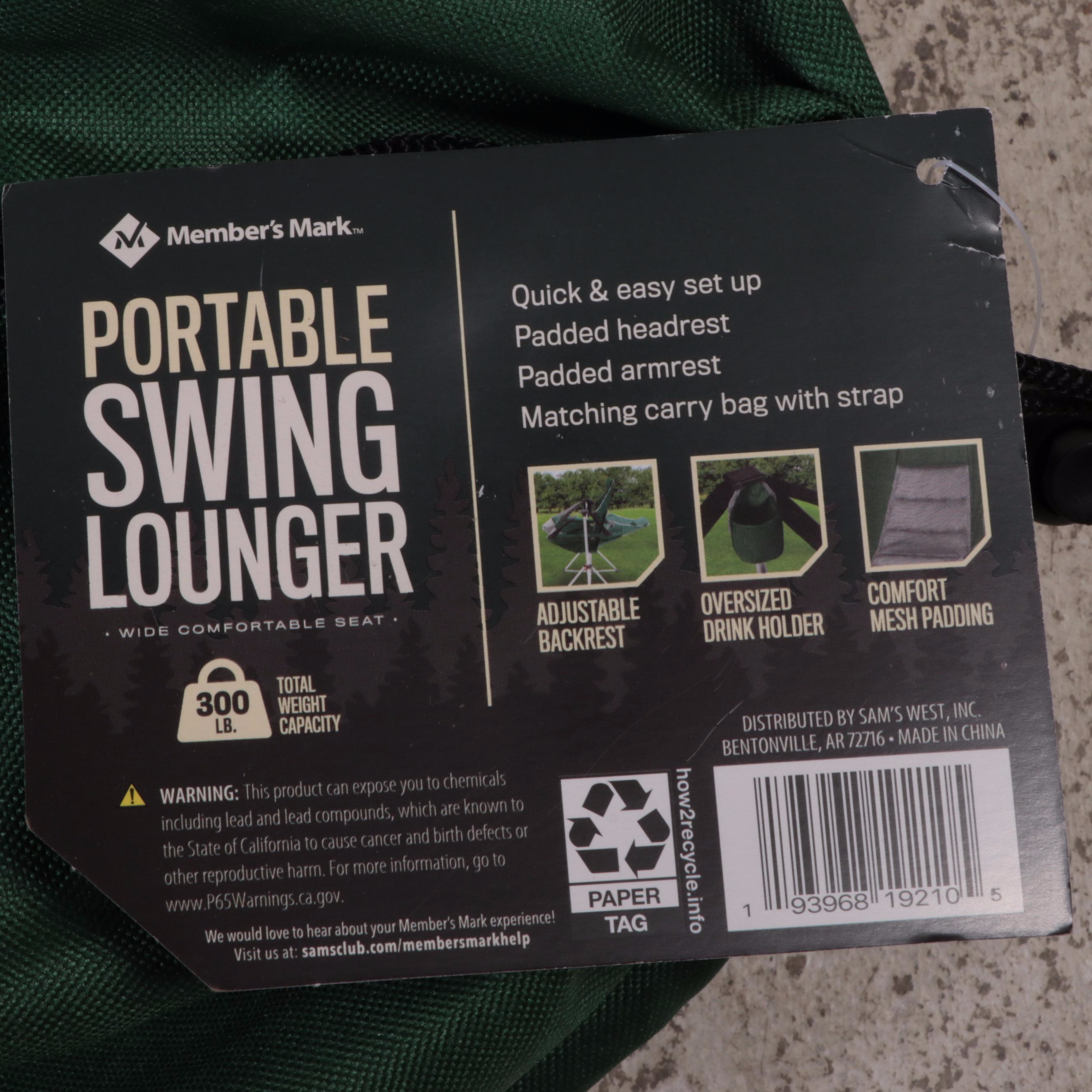 Member's Mark Portable Swing Chair Lounger with Carry Bag