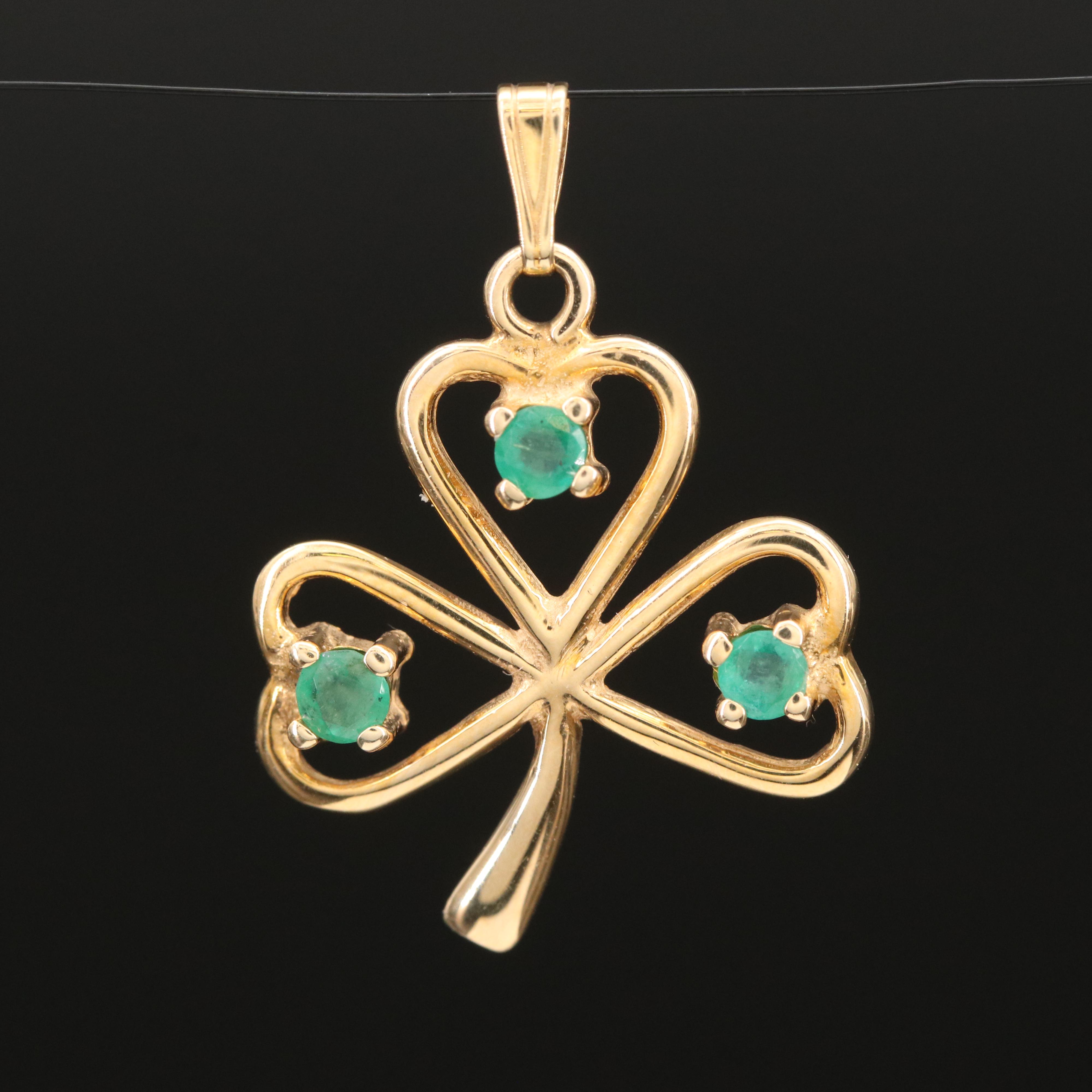 14K Emerald Clover Pendant