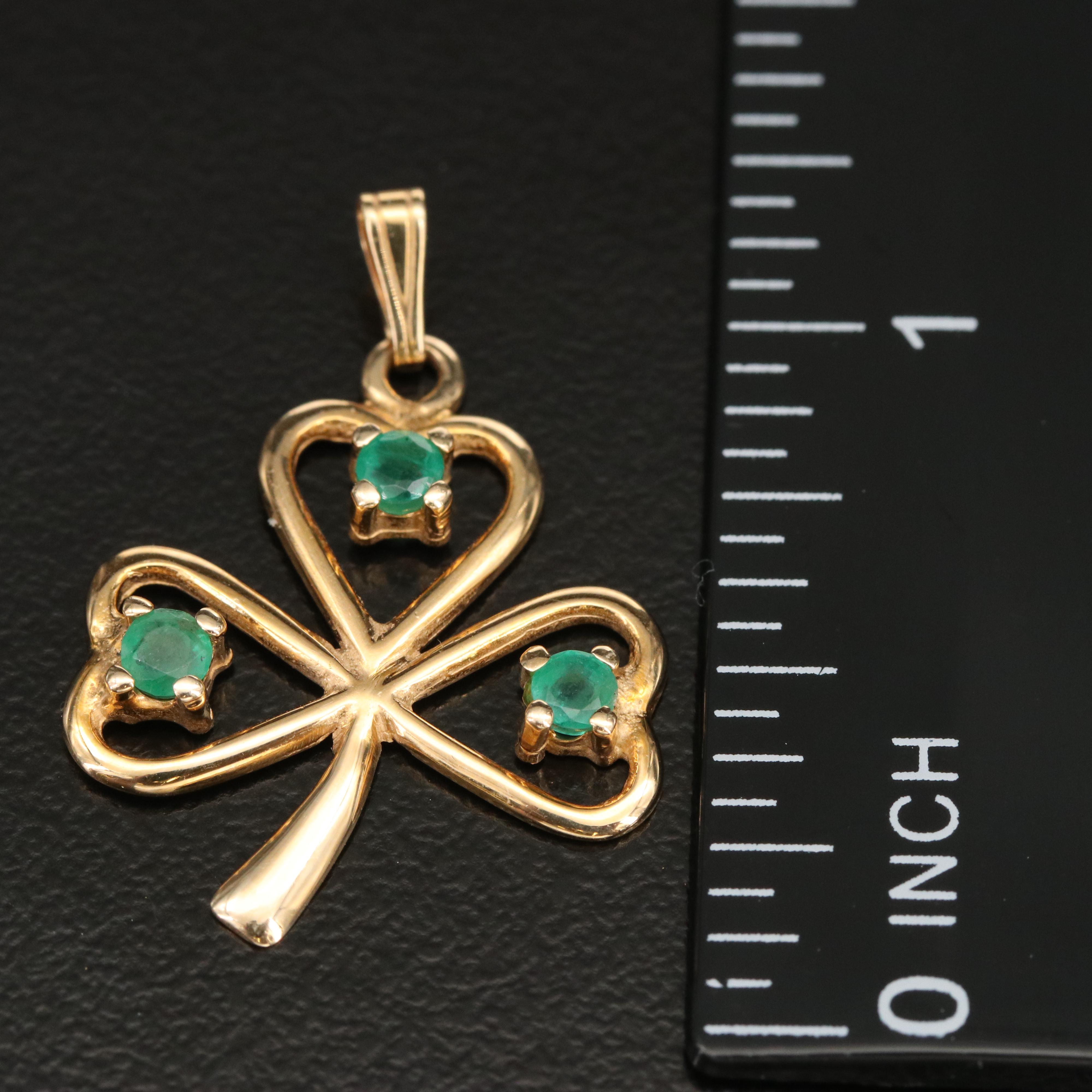 14K Emerald Clover Pendant