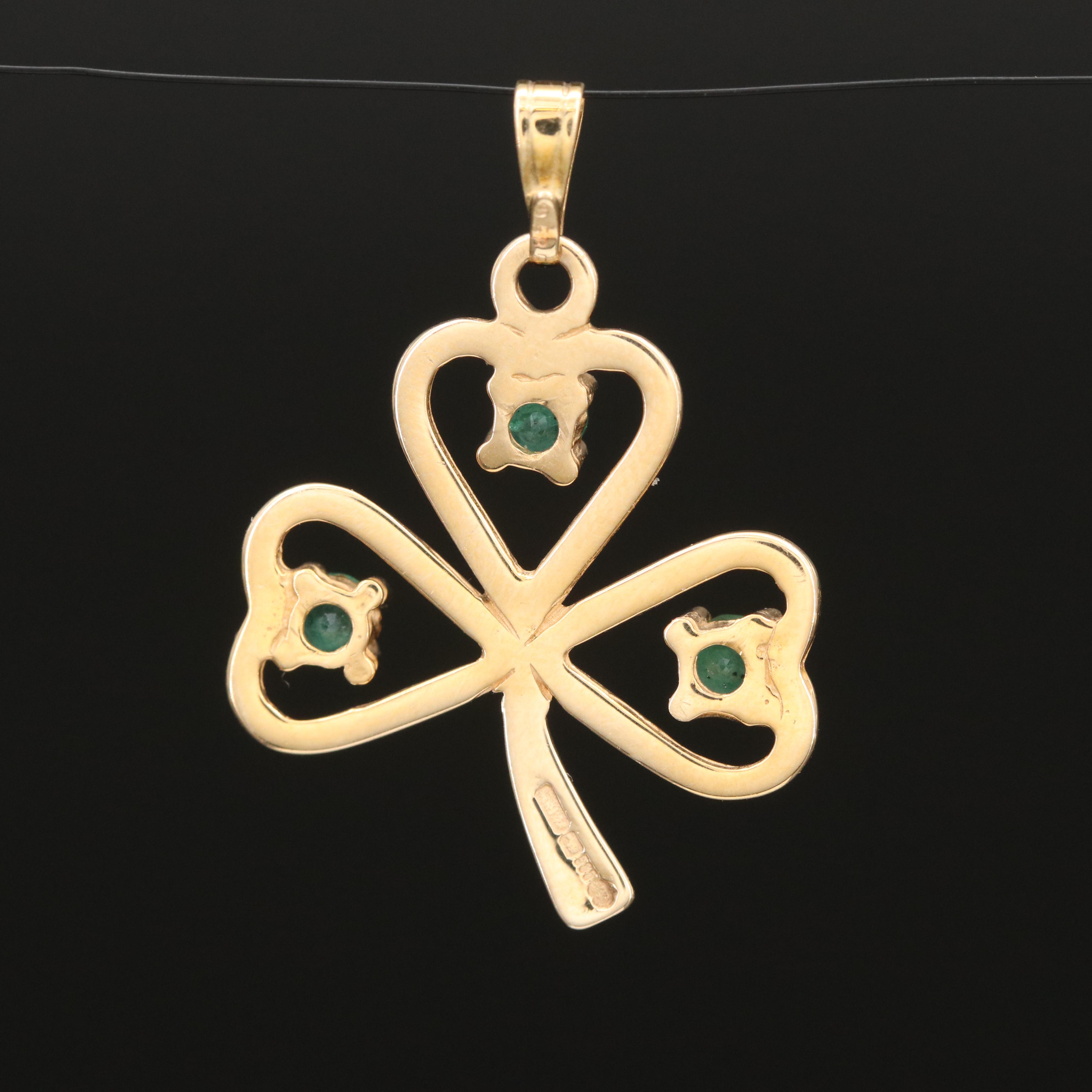 14K Emerald Clover Pendant