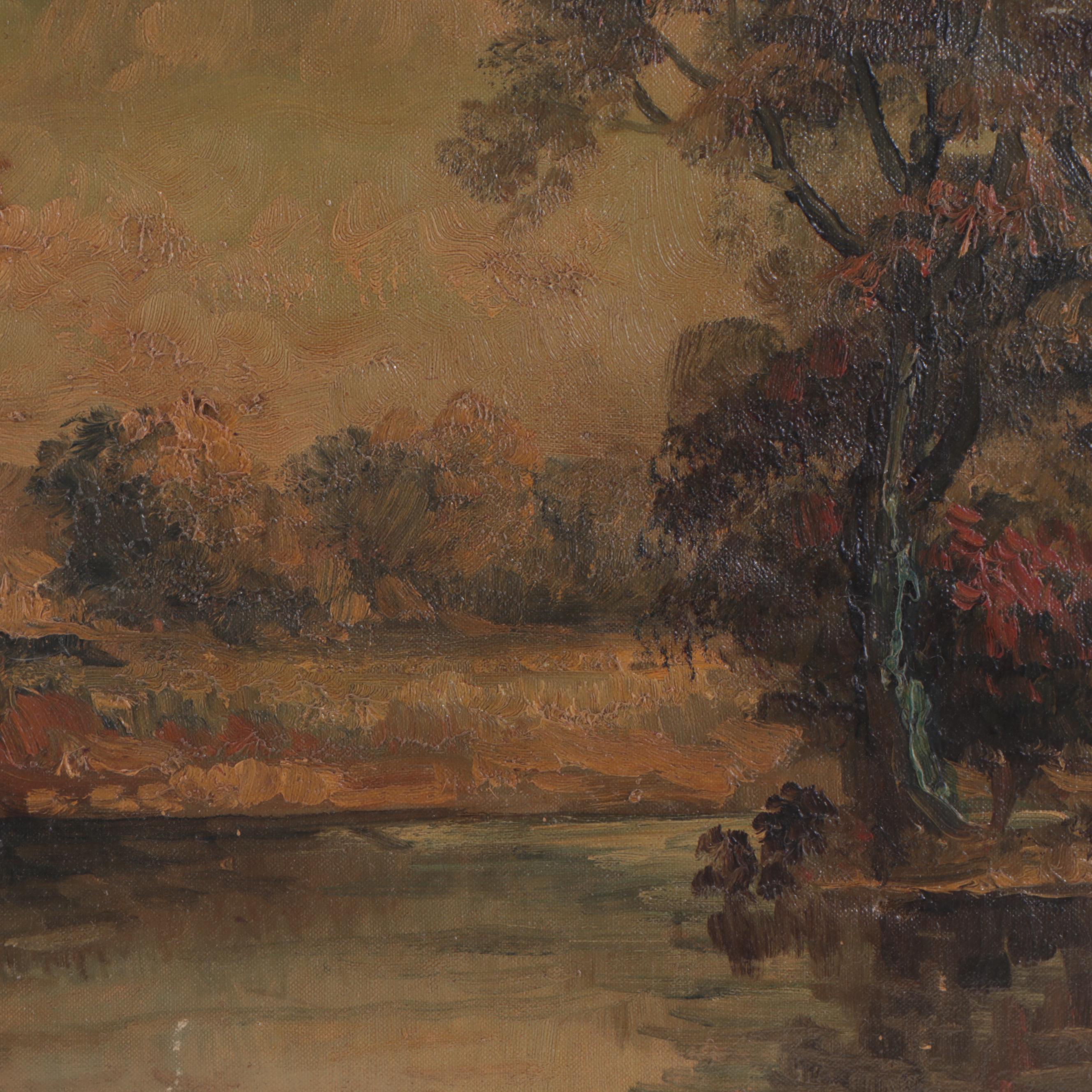Rudolph Eicher Pond Landscape Oil Painting, Circa 1940