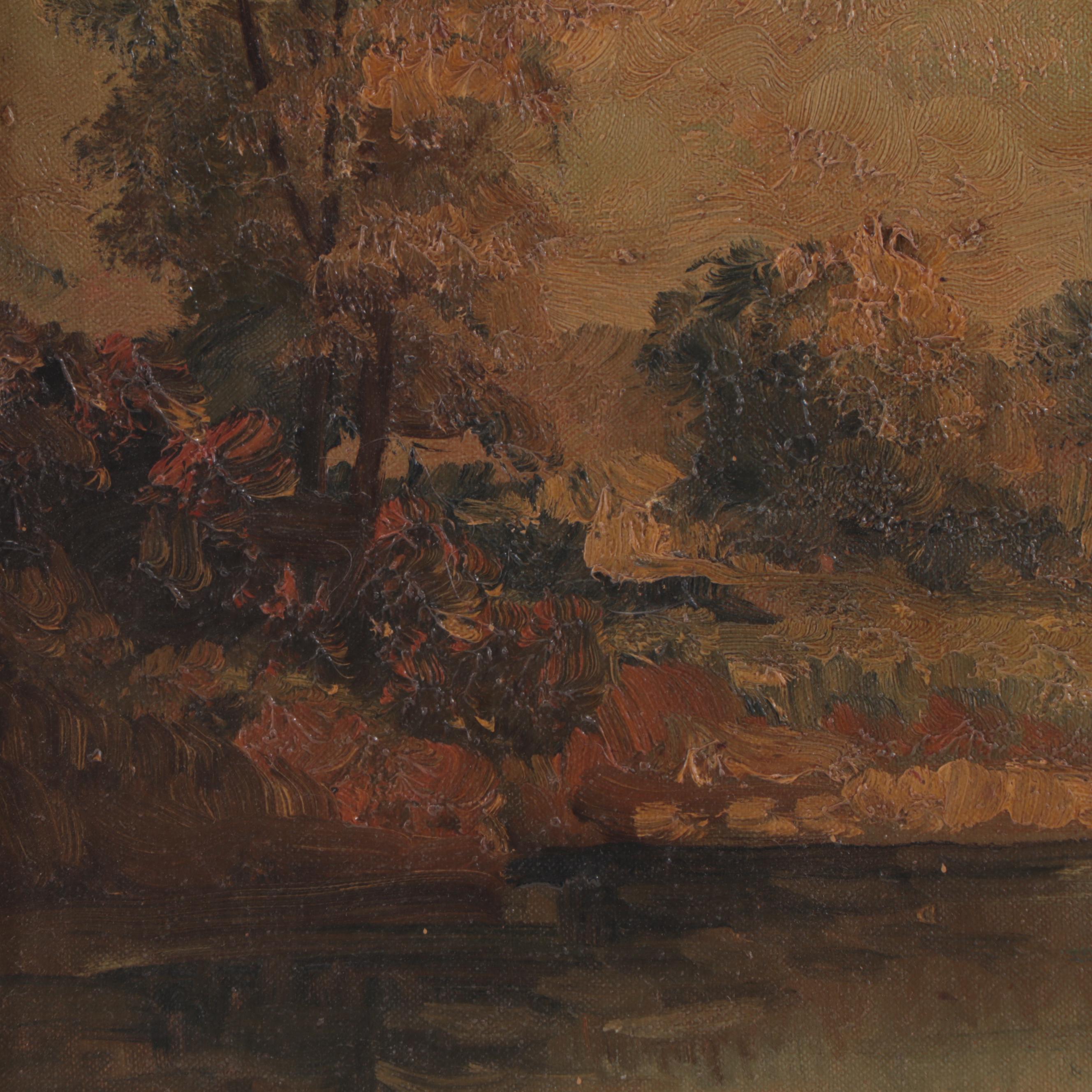 Rudolph Eicher Pond Landscape Oil Painting, Circa 1940