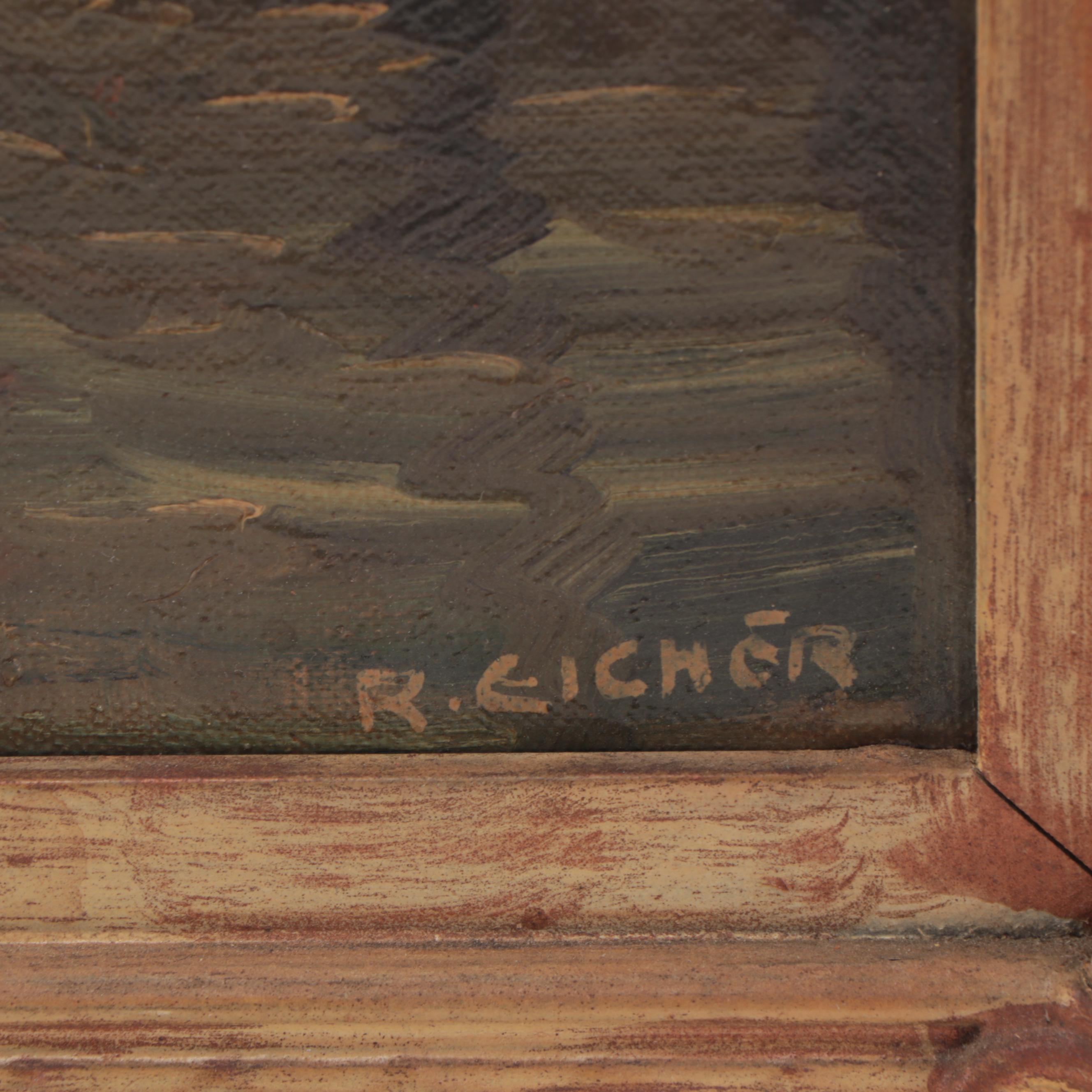 Rudolph Eicher Pond Landscape Oil Painting, Circa 1940