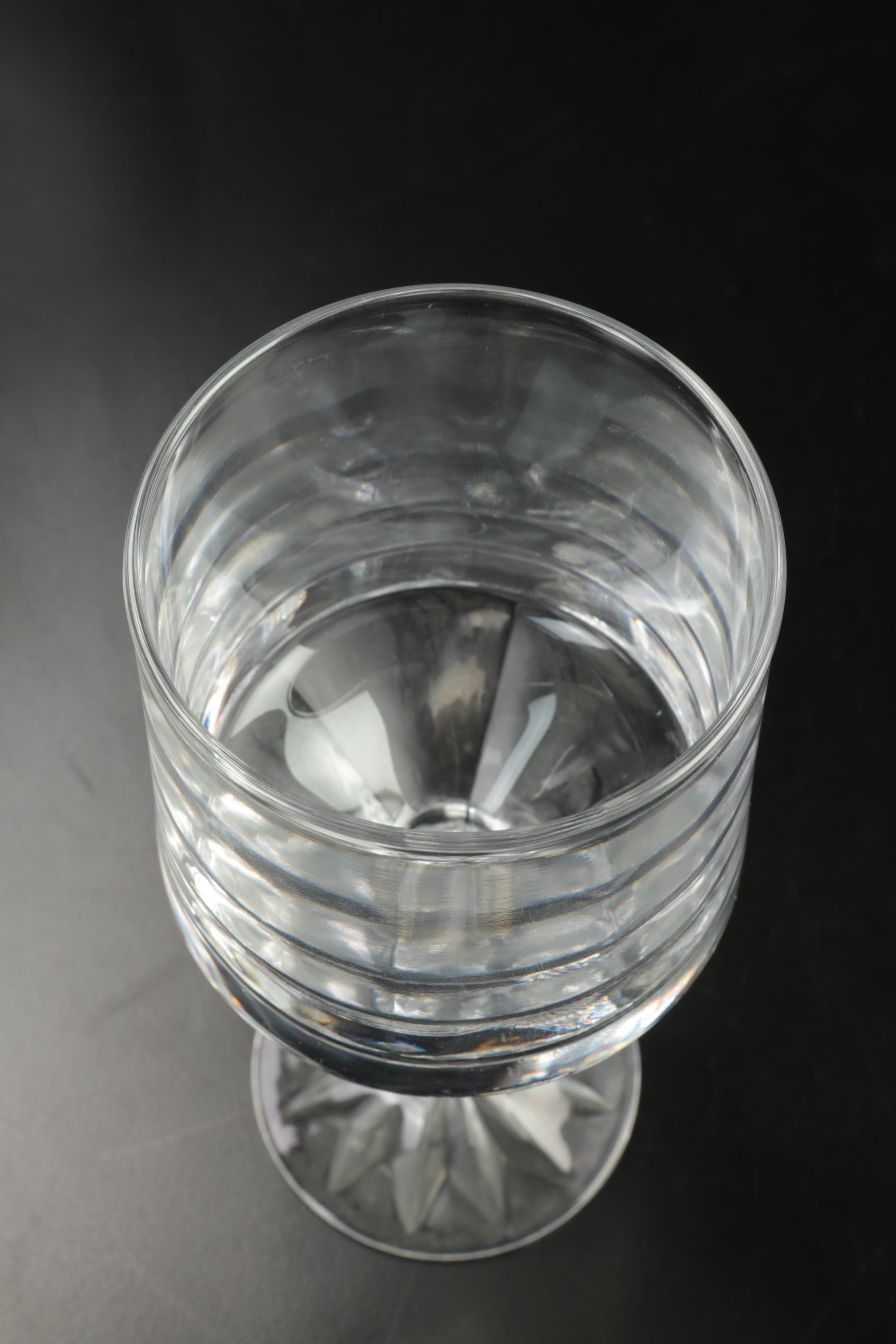 Pressed Glass Wine Glasses, Silver Rim Bowl and Decanter