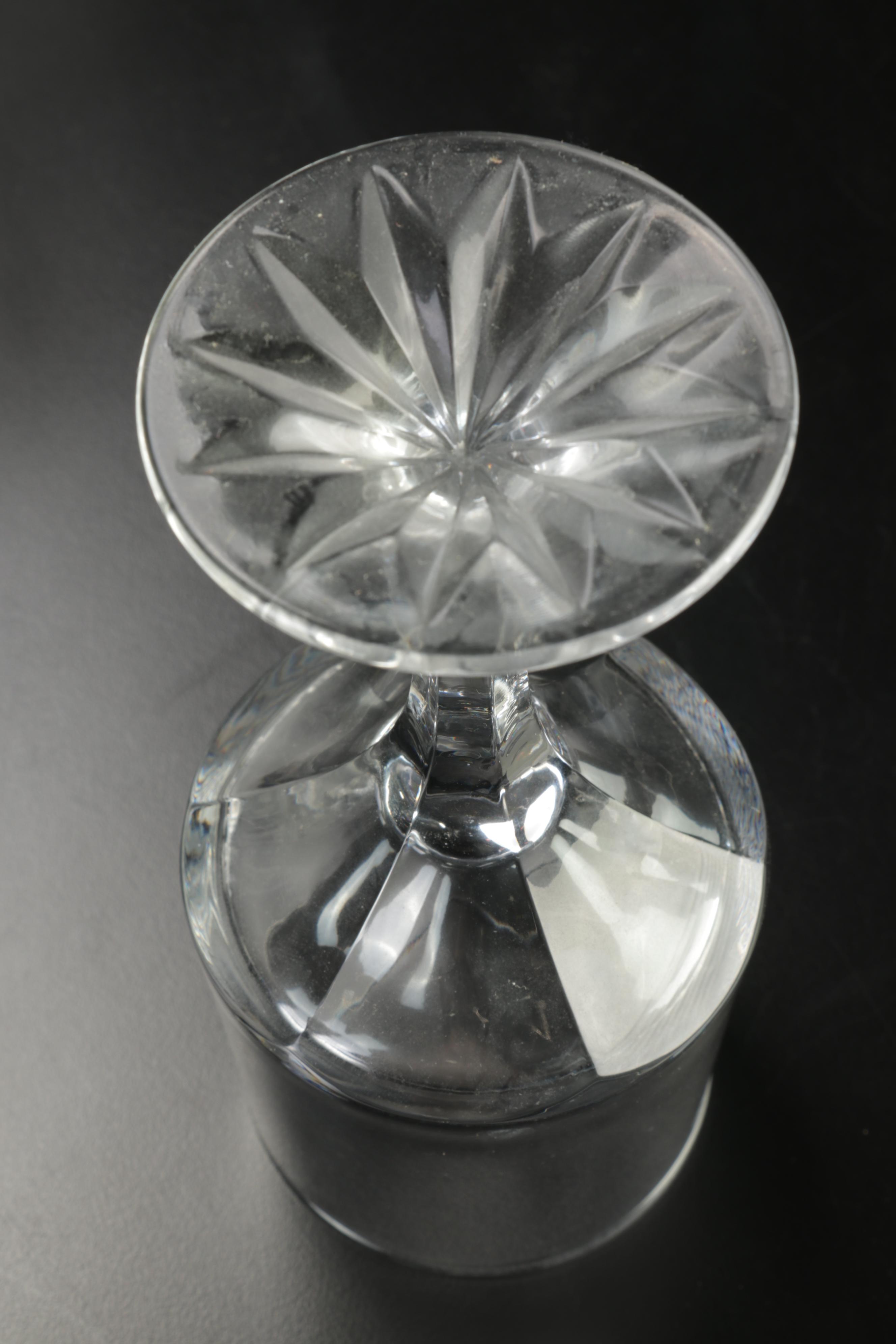 Pressed Glass Wine Glasses, Silver Rim Bowl and Decanter