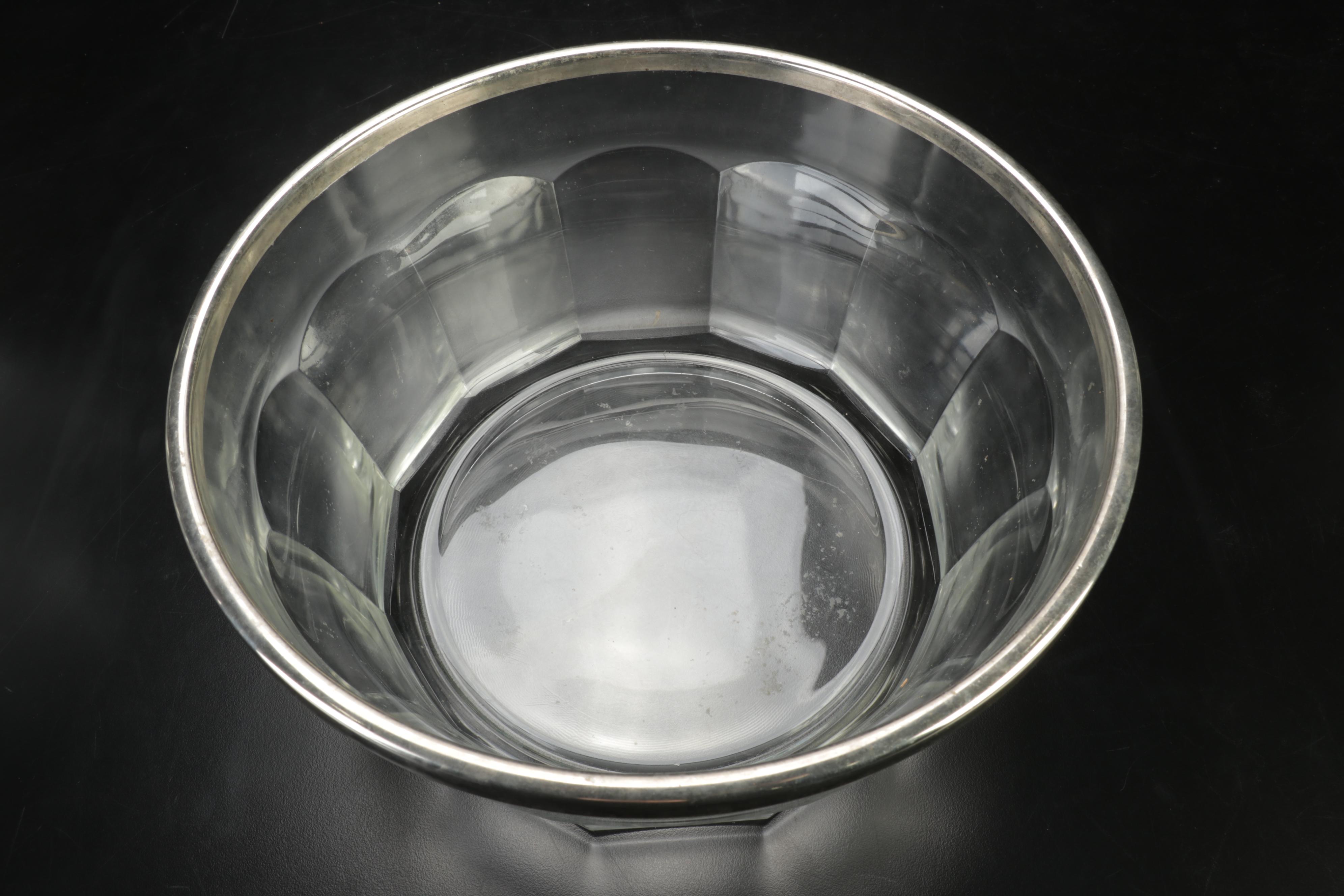 Pressed Glass Wine Glasses, Silver Rim Bowl and Decanter