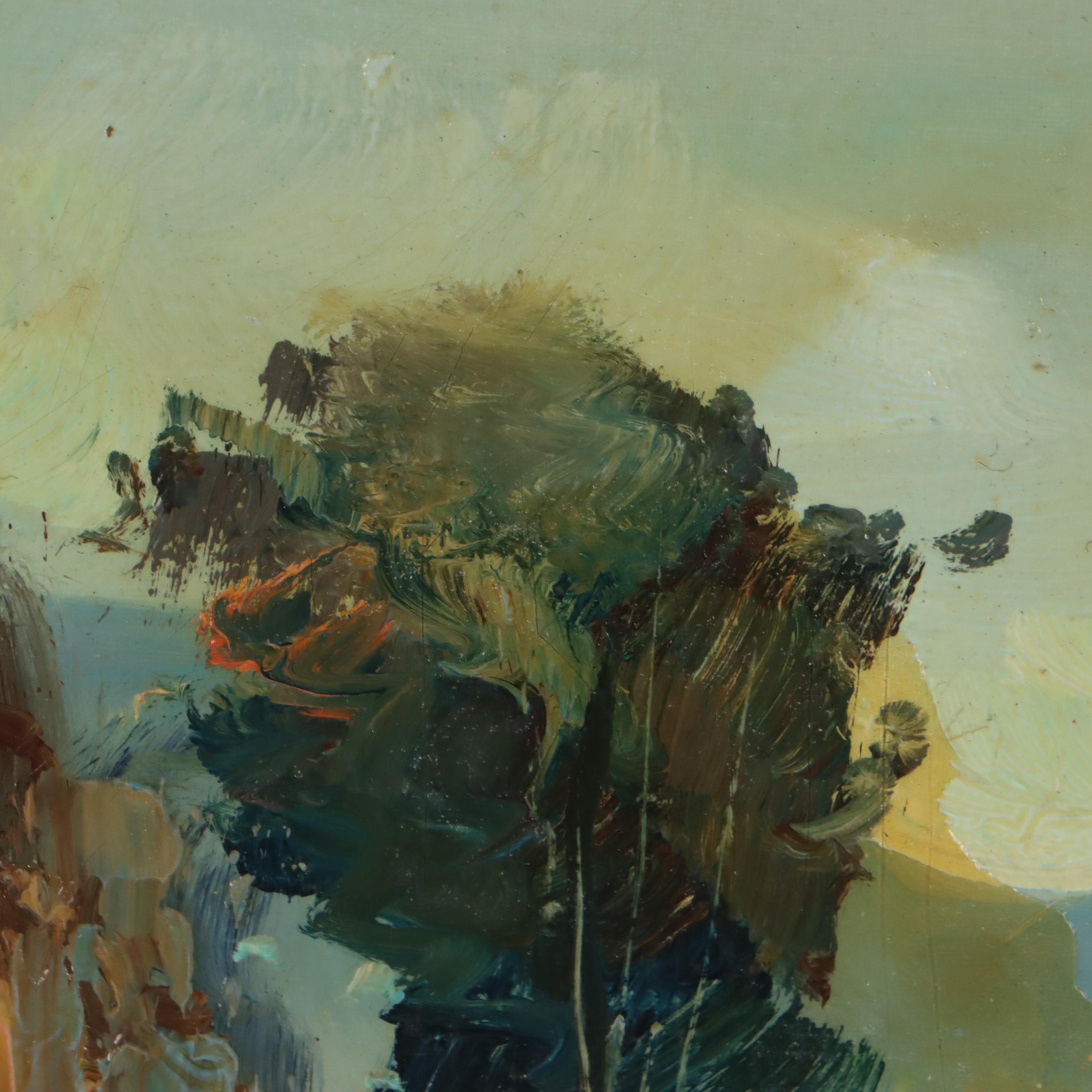 Oil Painting of Two Figures Walking Along Road